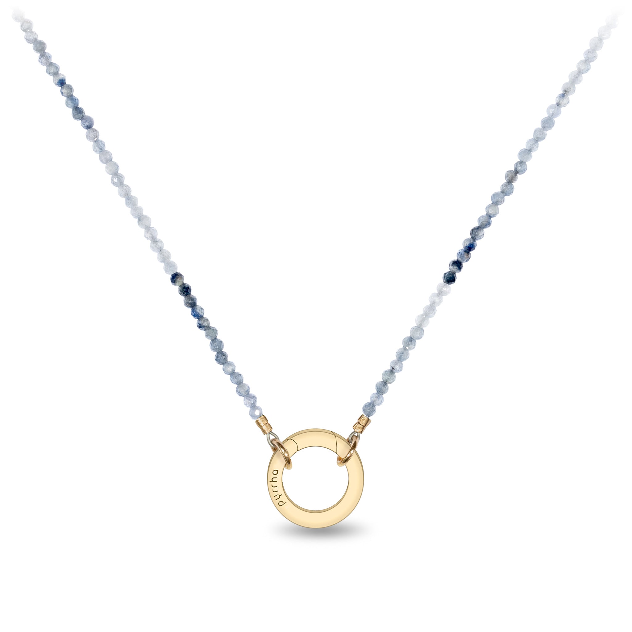 Variegated Teal Sapphire 14K Gold Faceted Stone Choker with Talisman Clip 15