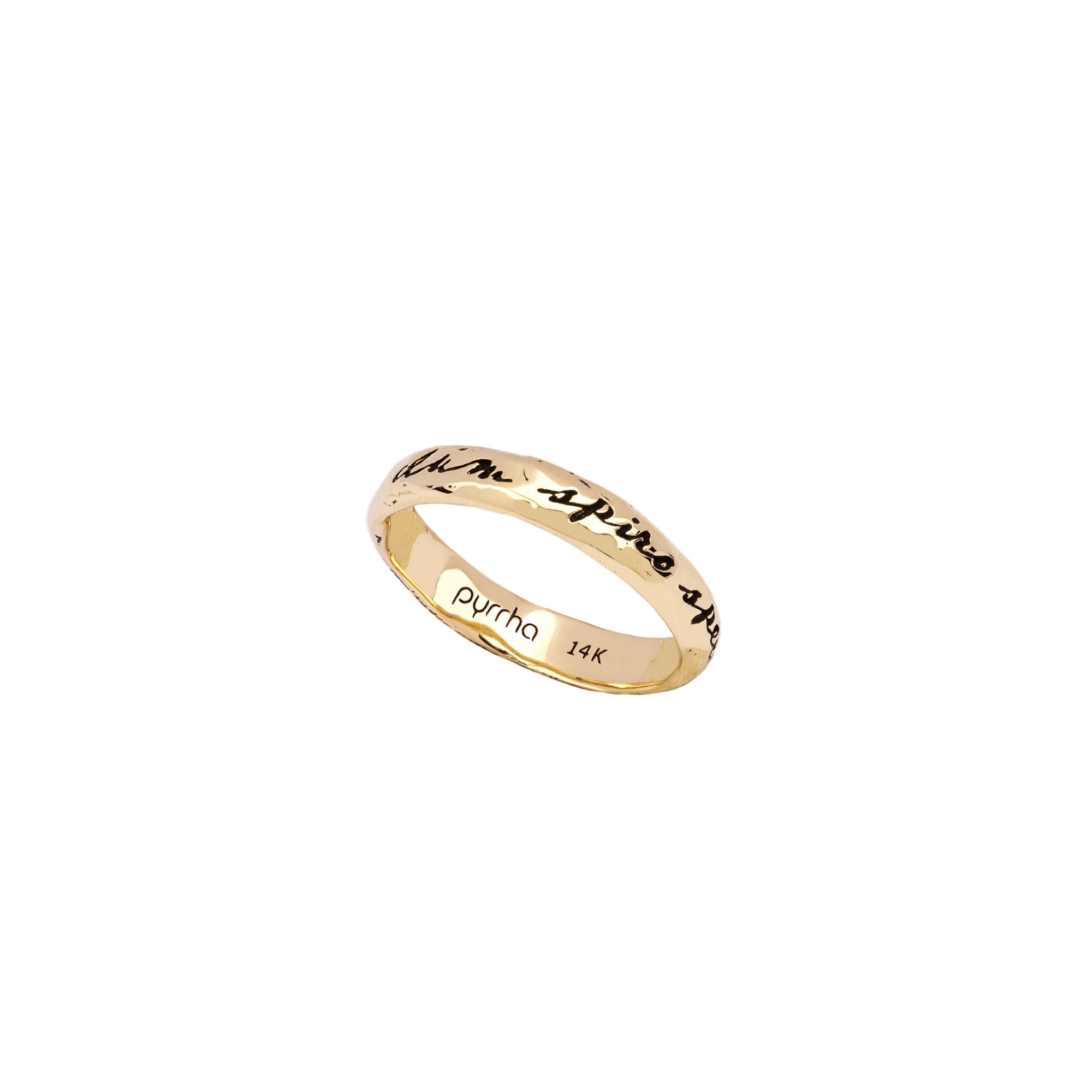 A 14k gold ring engraved with our While I Breathe I Hope motto.