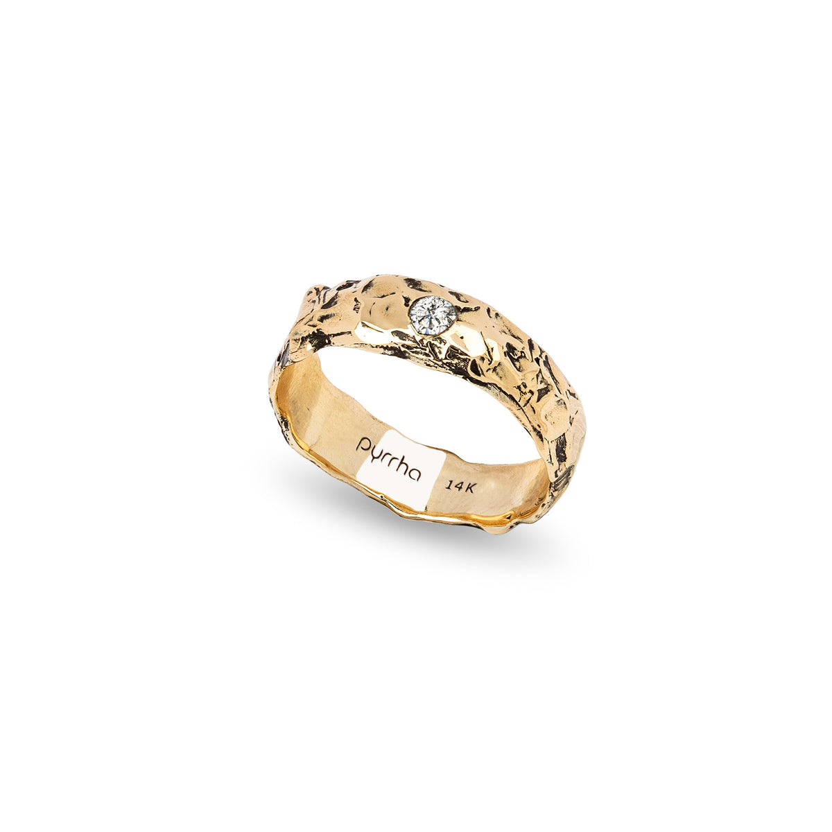 Diamond Set 14K Gold Wide Band Ring