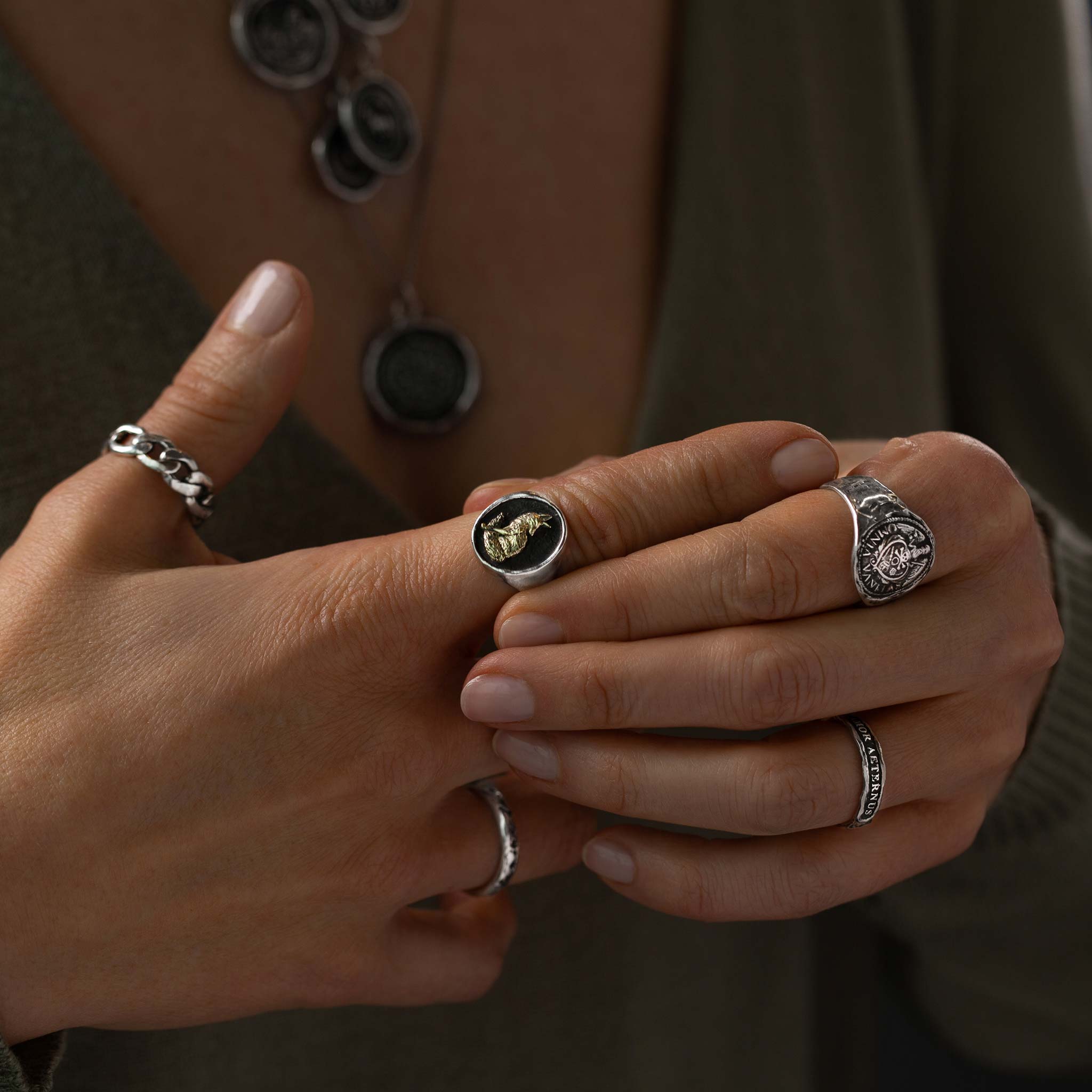 Trust in Yourself 14K Gold on Silver Signet Ring