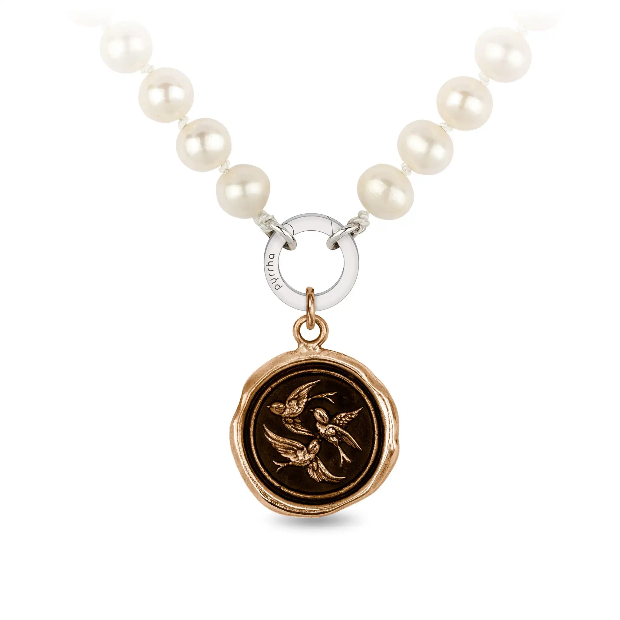 Birds of a Feather Knotted Freshwater Pearl Necklace - Bronze