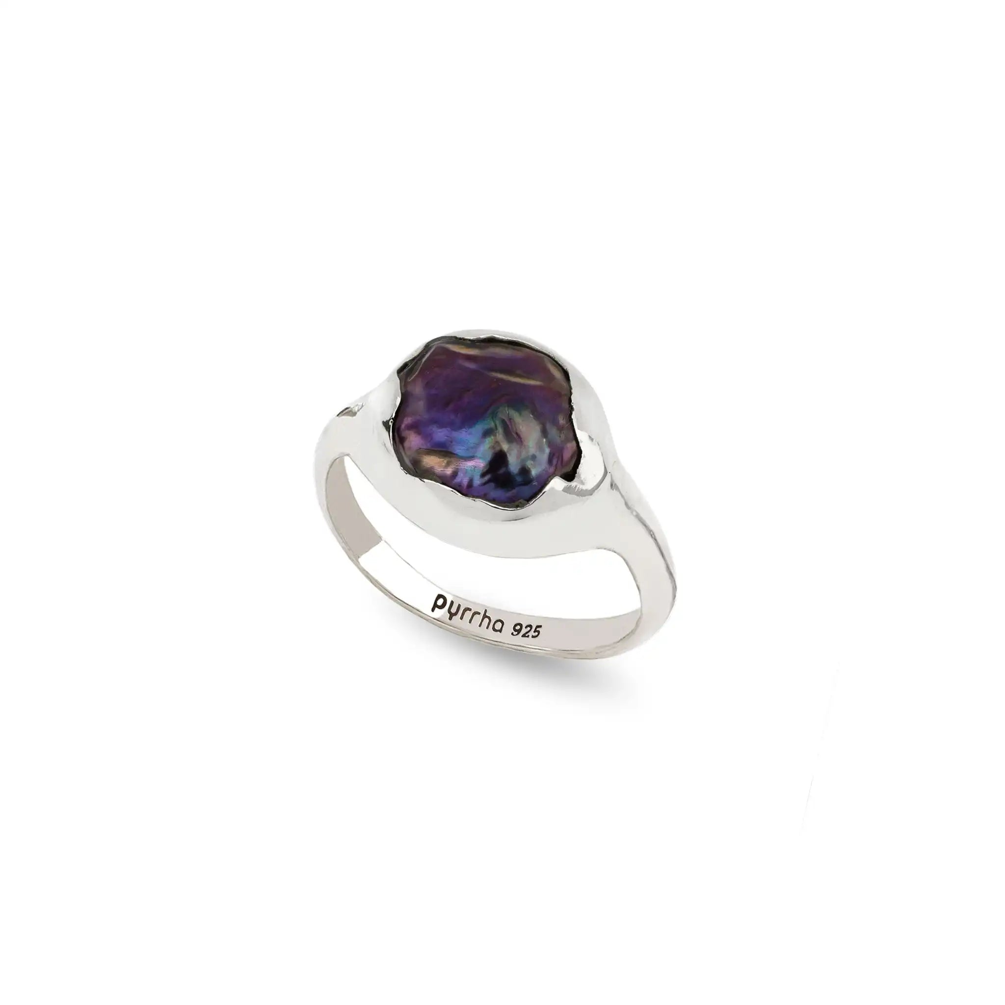 Peacock Black Freshwater Pearl Signet Ring