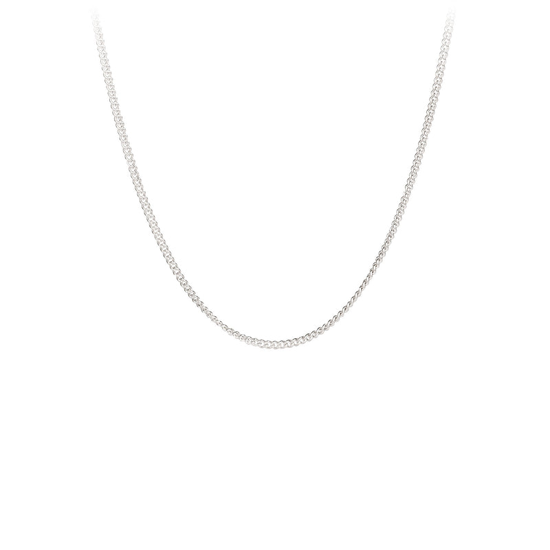 A sterling silver chain with fine oxidized curb links