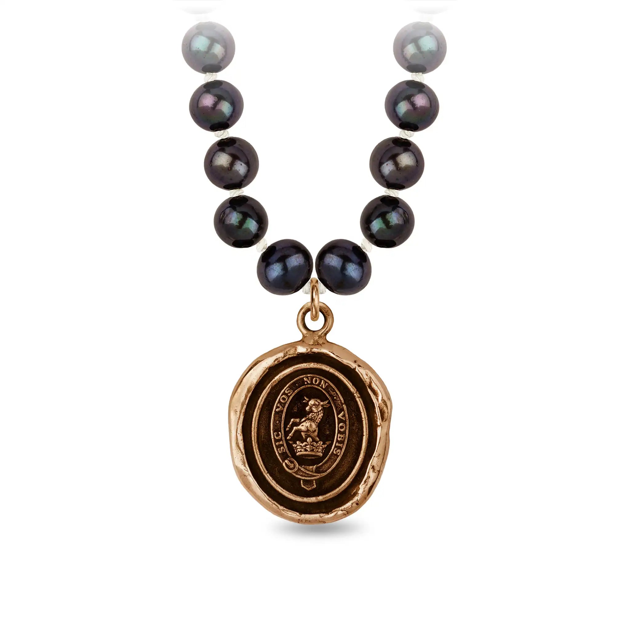 Devoted Father Freshwater Pearl Necklace - Peacock Black - Bronze