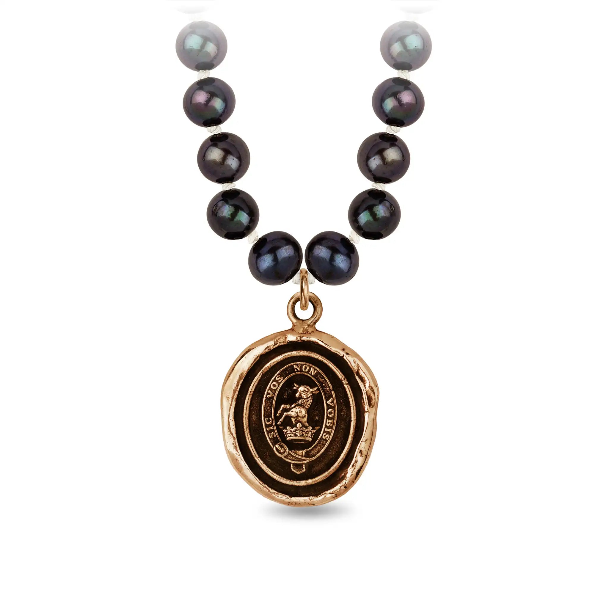 Devoted Father Freshwater Pearl Necklace - Peacock Black - Bronze