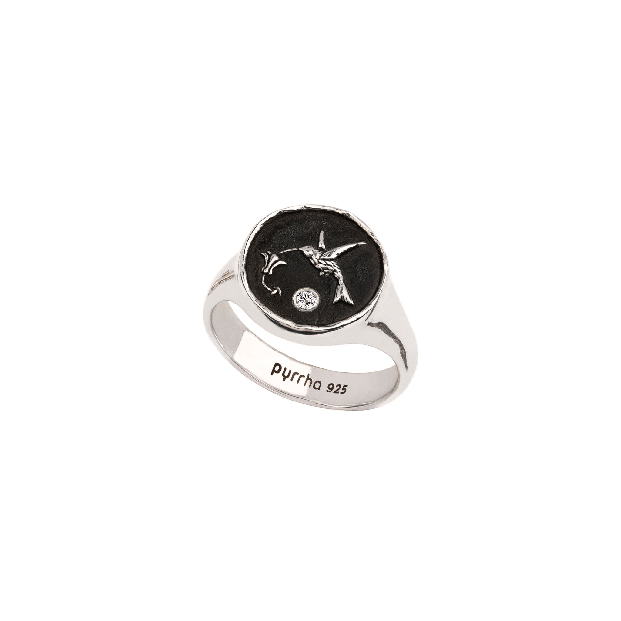 Hummingbird Diamond Set Signet Ring