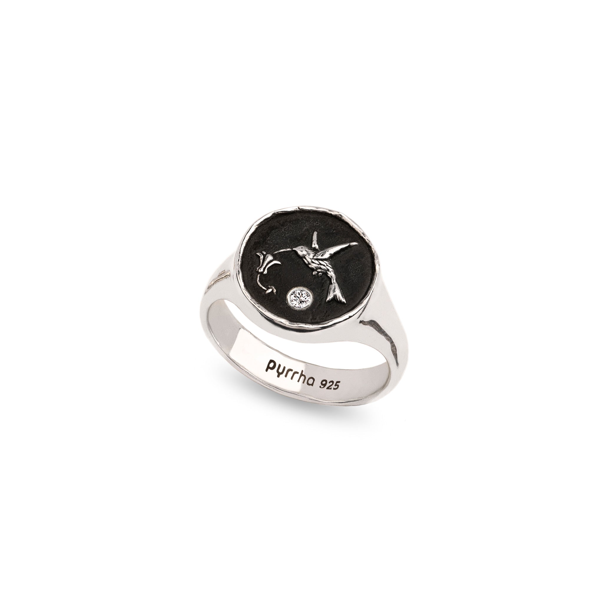 Hummingbird Diamond Set Signet Ring