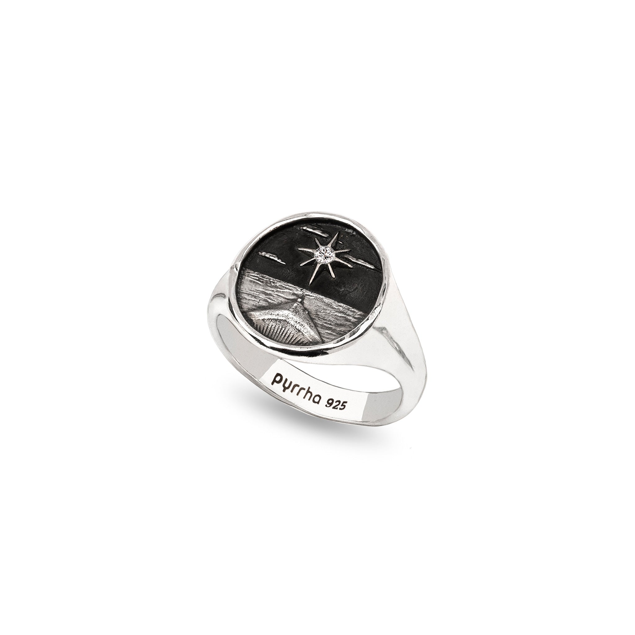 North Star Diamond Set Signet Ring