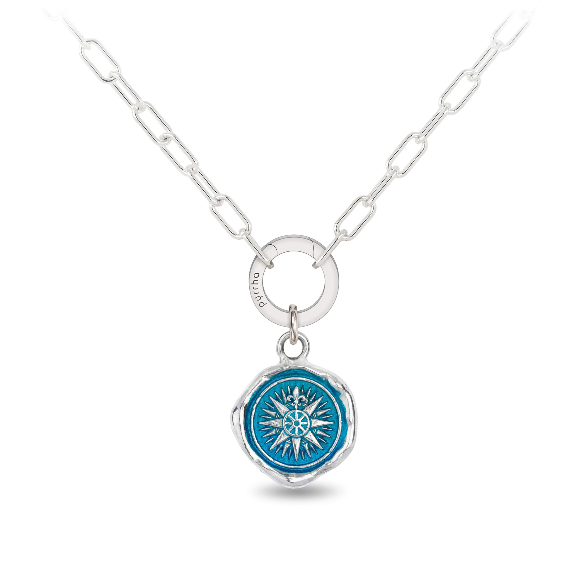 Direction Small Paperclip Chain Necklace - Capri Blue