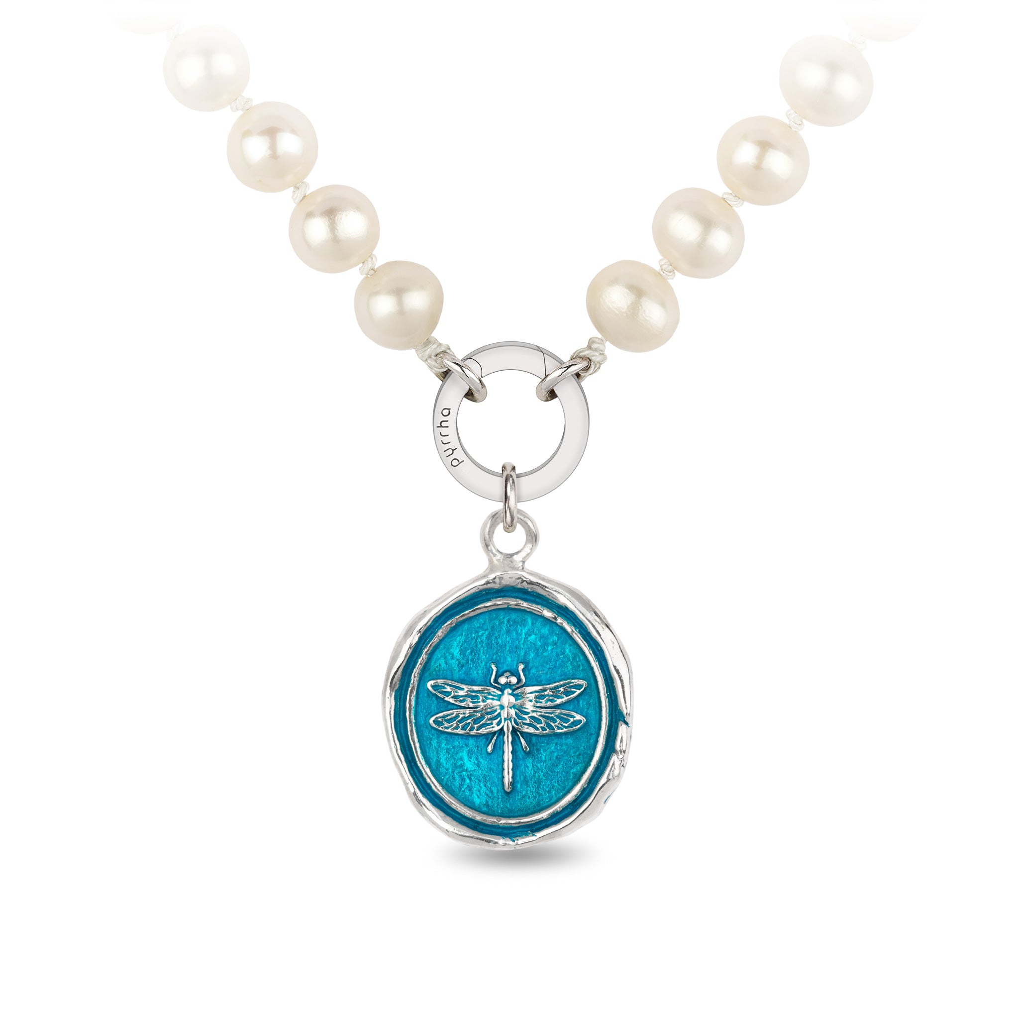 Dragonfly Knotted Freshwater Pearl Necklace - Capri Blue