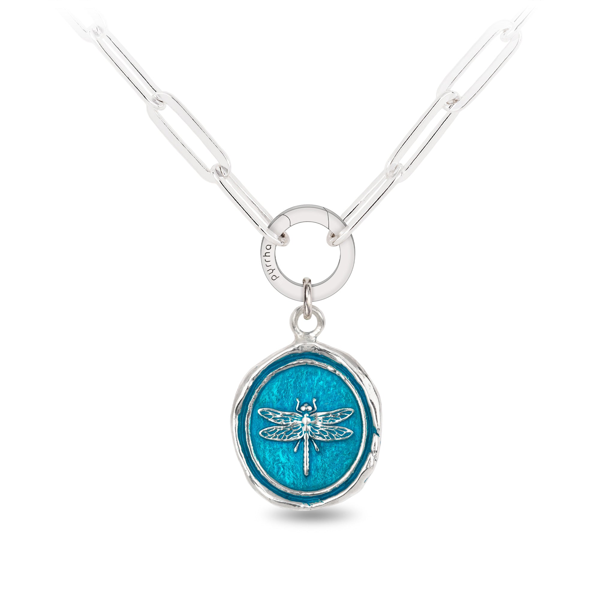 Dragonfly Large Paperclip Chain Necklace - Capri Blue