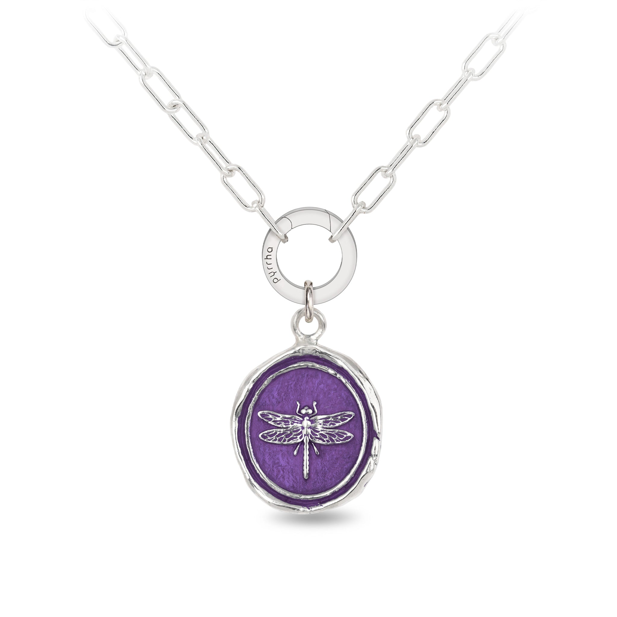 Dragonfly Small Paperclip Chain Necklace - Mystic Violet