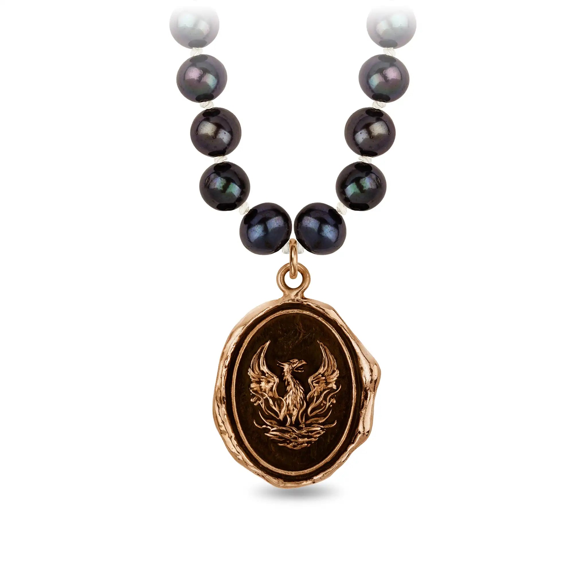 Fire Within Freshwater Pearl Necklace - Peacock Black - Bronze