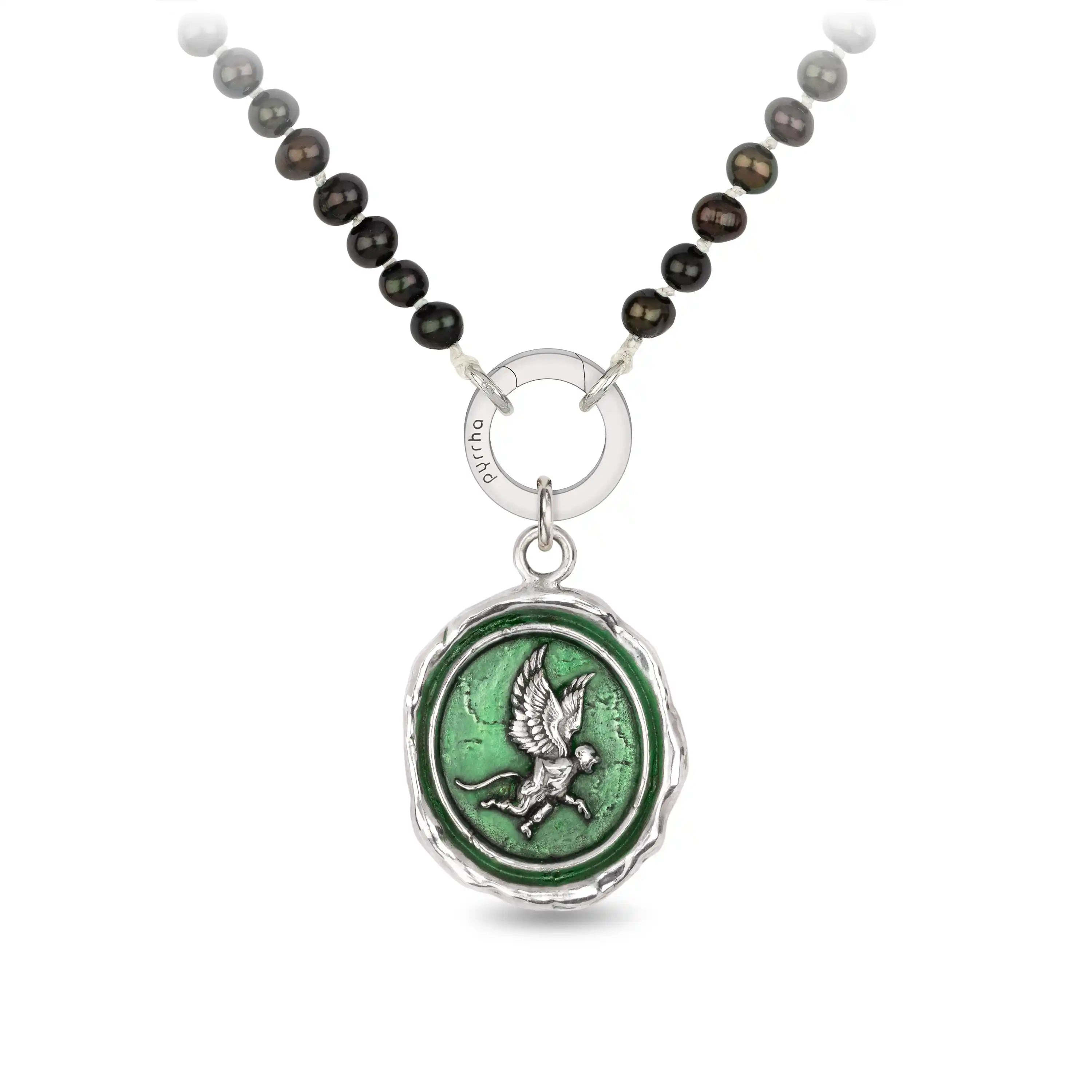 Flying Monkey Knotted Freshwater Pearl Necklace - Wicked Green