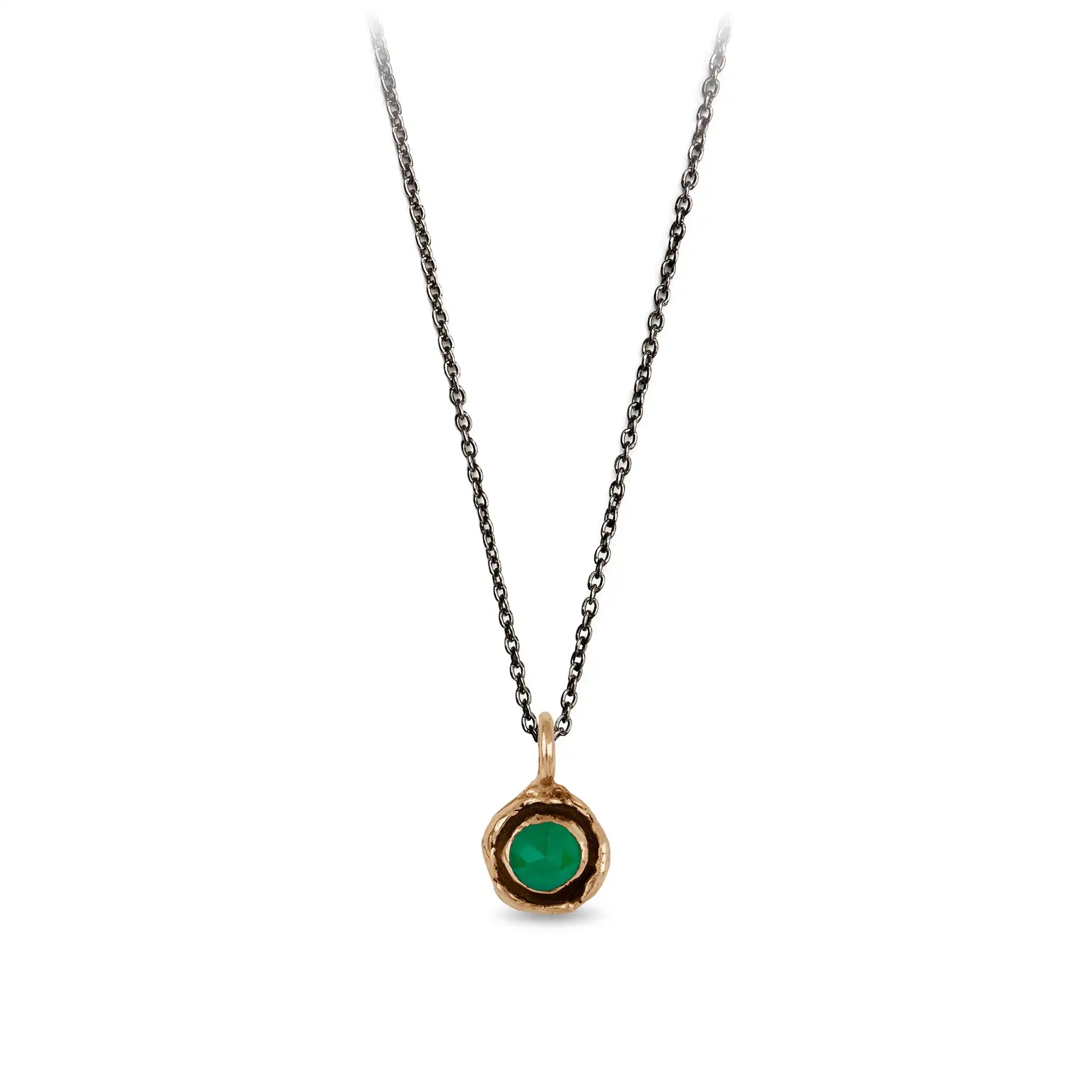 Green Onyx Faceted Stone Talisman Charm - Bronze