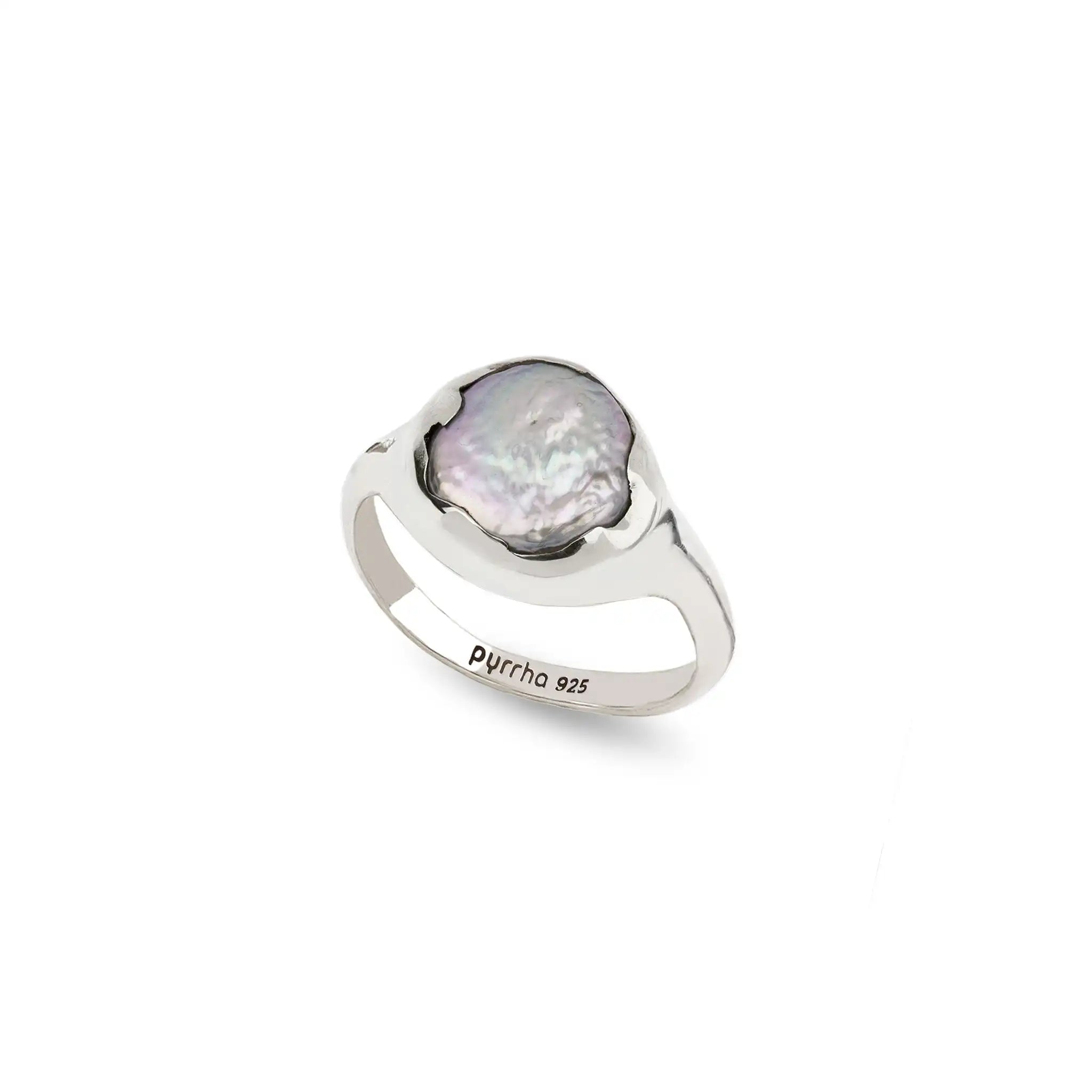 Dove Grey Freshwater Pearl Signet Ring