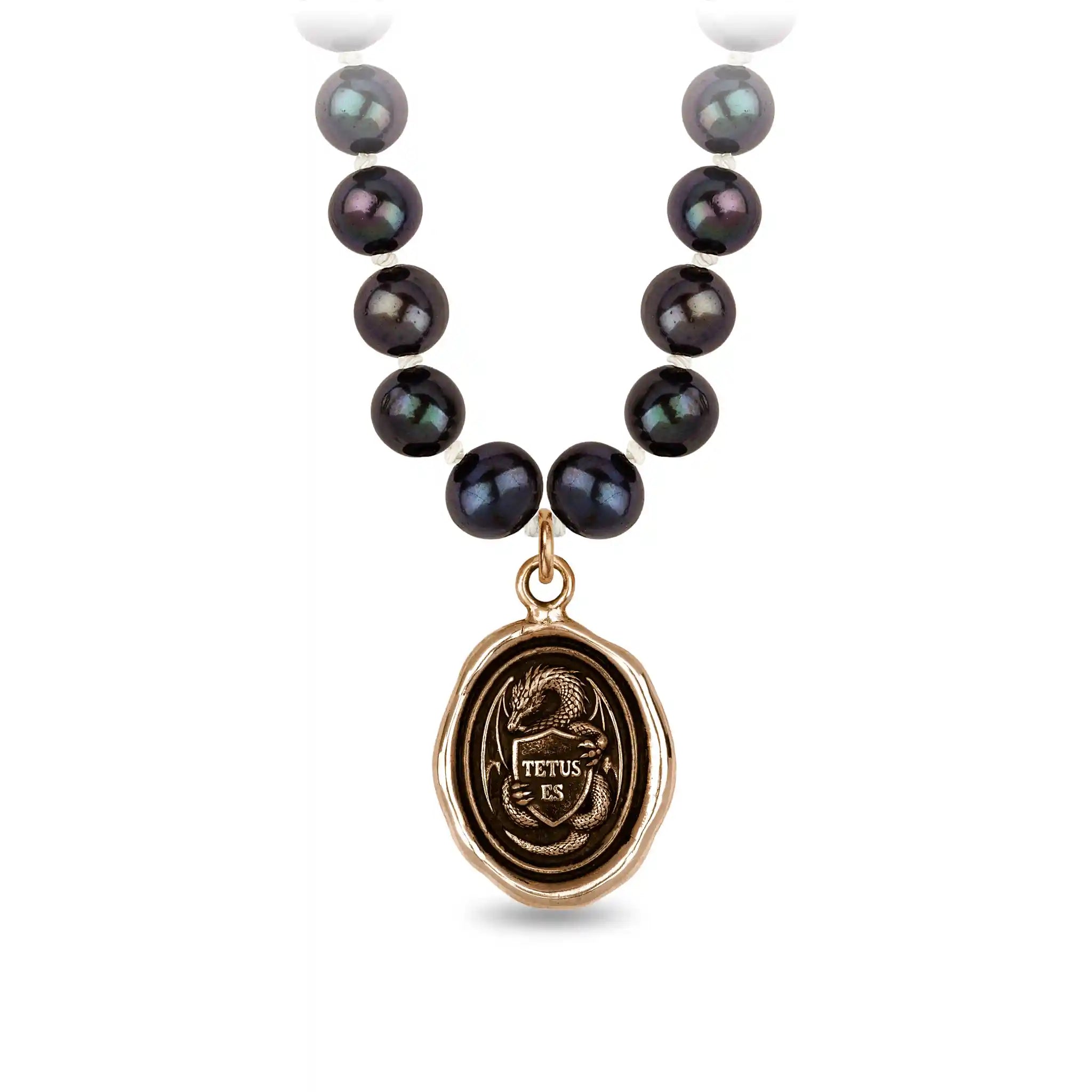 Guardian Freshwater Pearl Necklace - Peacock Black - Bronze
