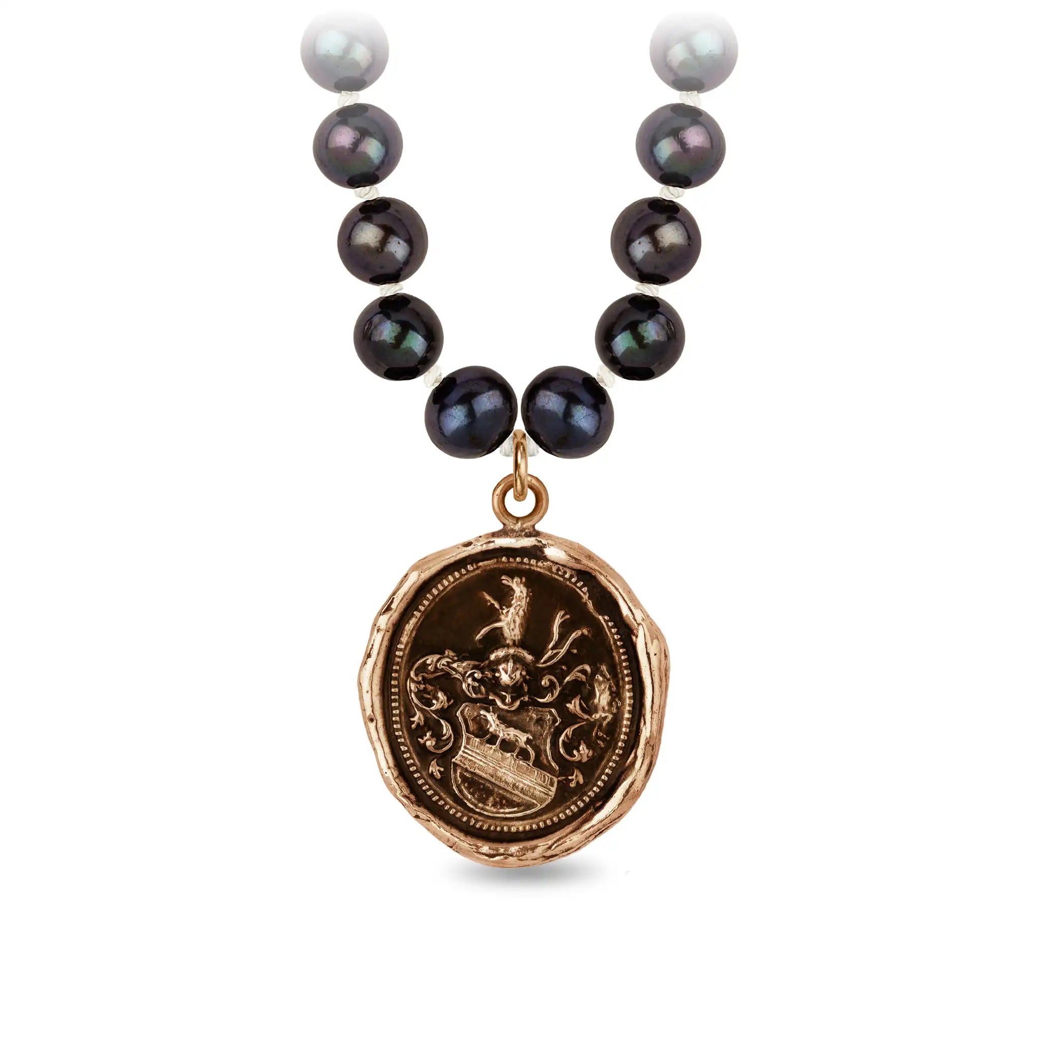 Heart of the Wolf Freshwater Pearl Necklace - Peacock Black - Bronze