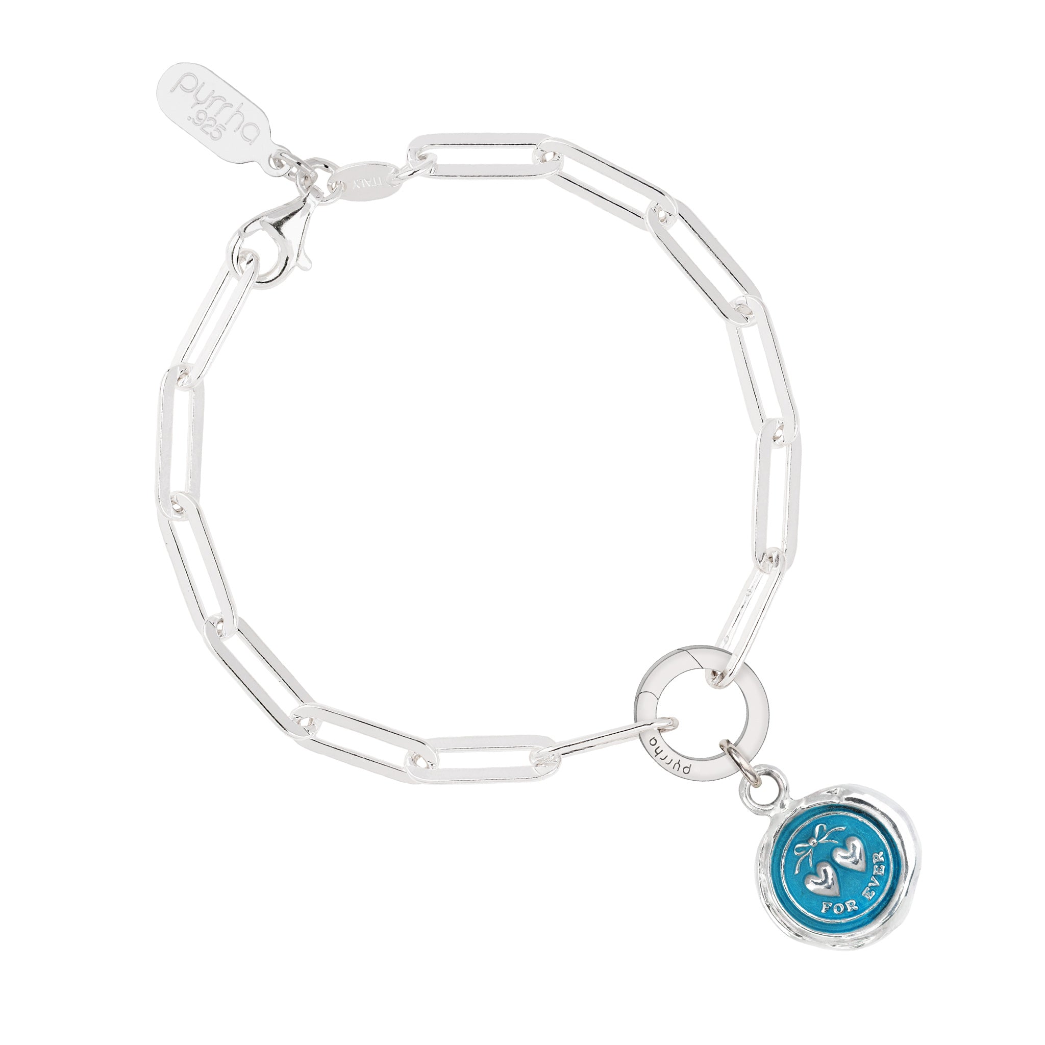 Hearts Paperclip Chain Bracelet - Capri Blue