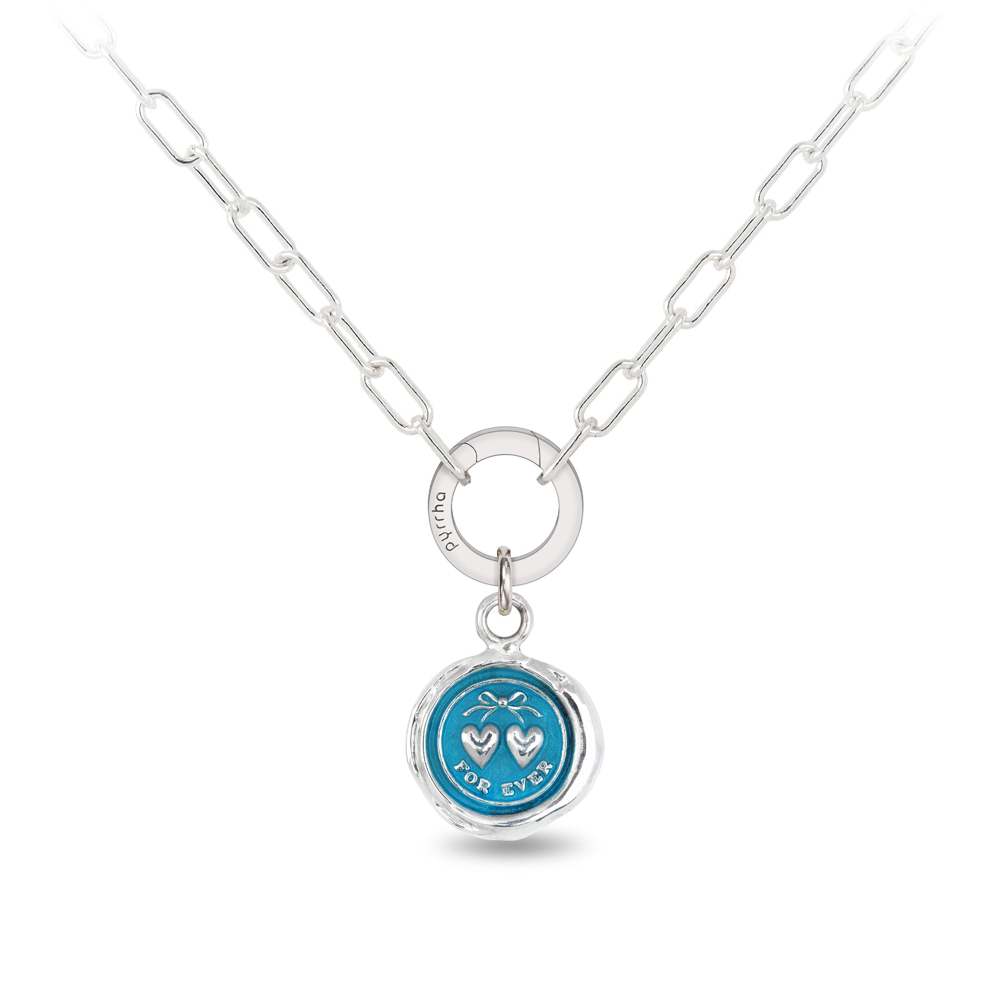 Hearts Small Paperclip Chain Necklace - Capri Blue