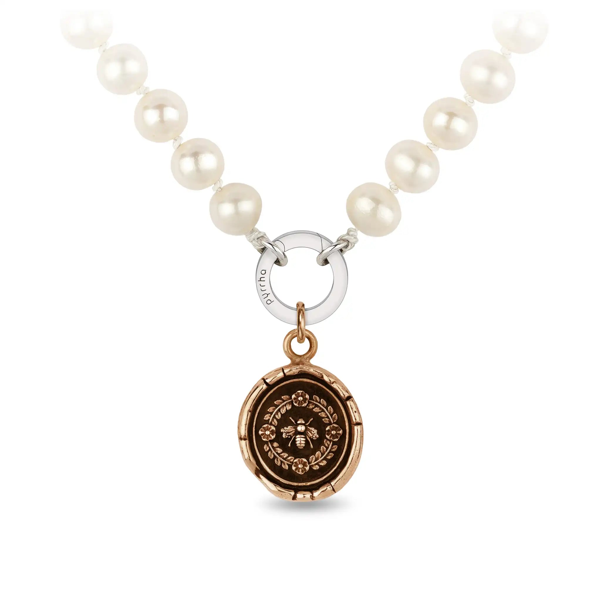 Honeybee Knotted Freshwater Pearl Necklace - Bronze