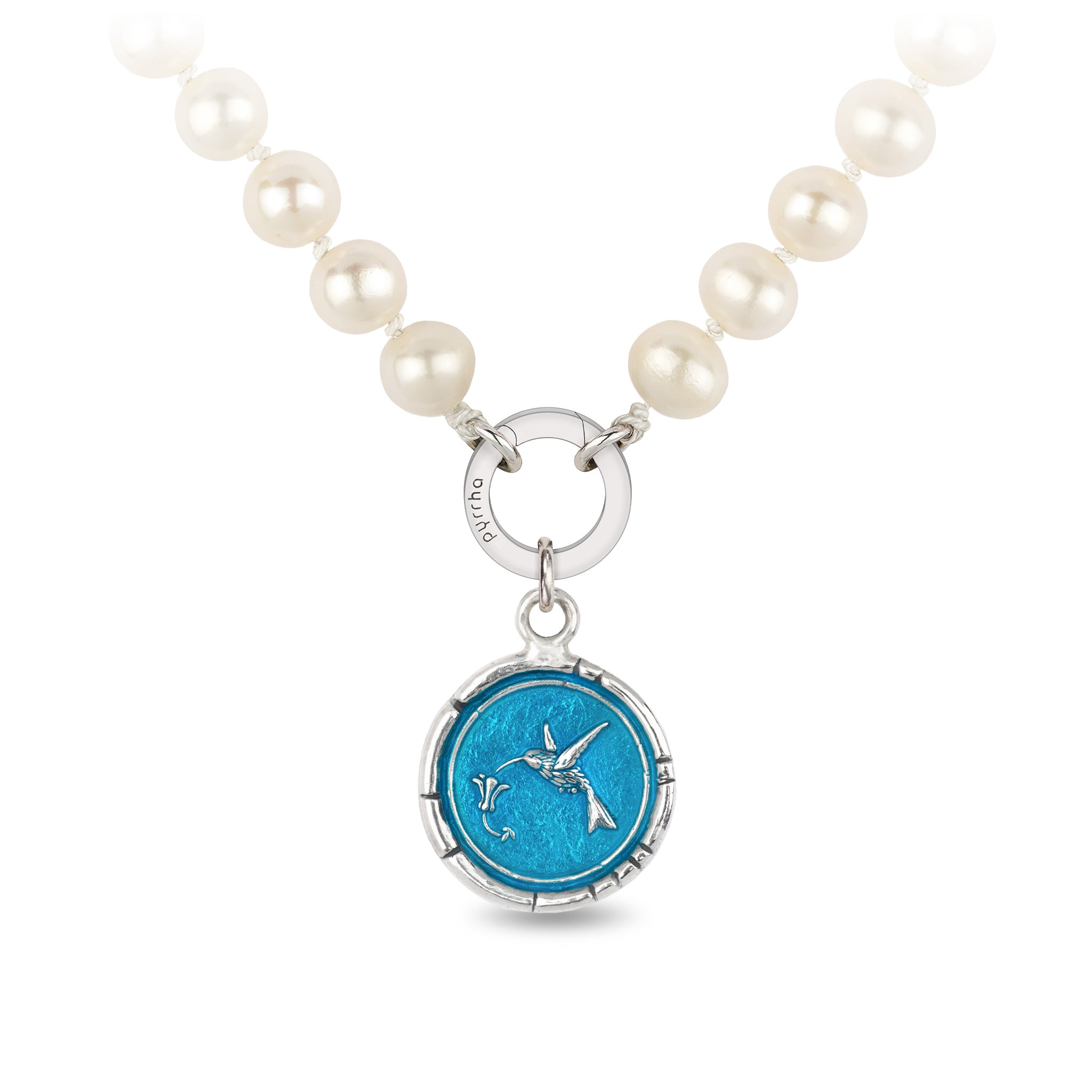 Hummingbird Knotted Freshwater Pearl Necklace - Capri Blue