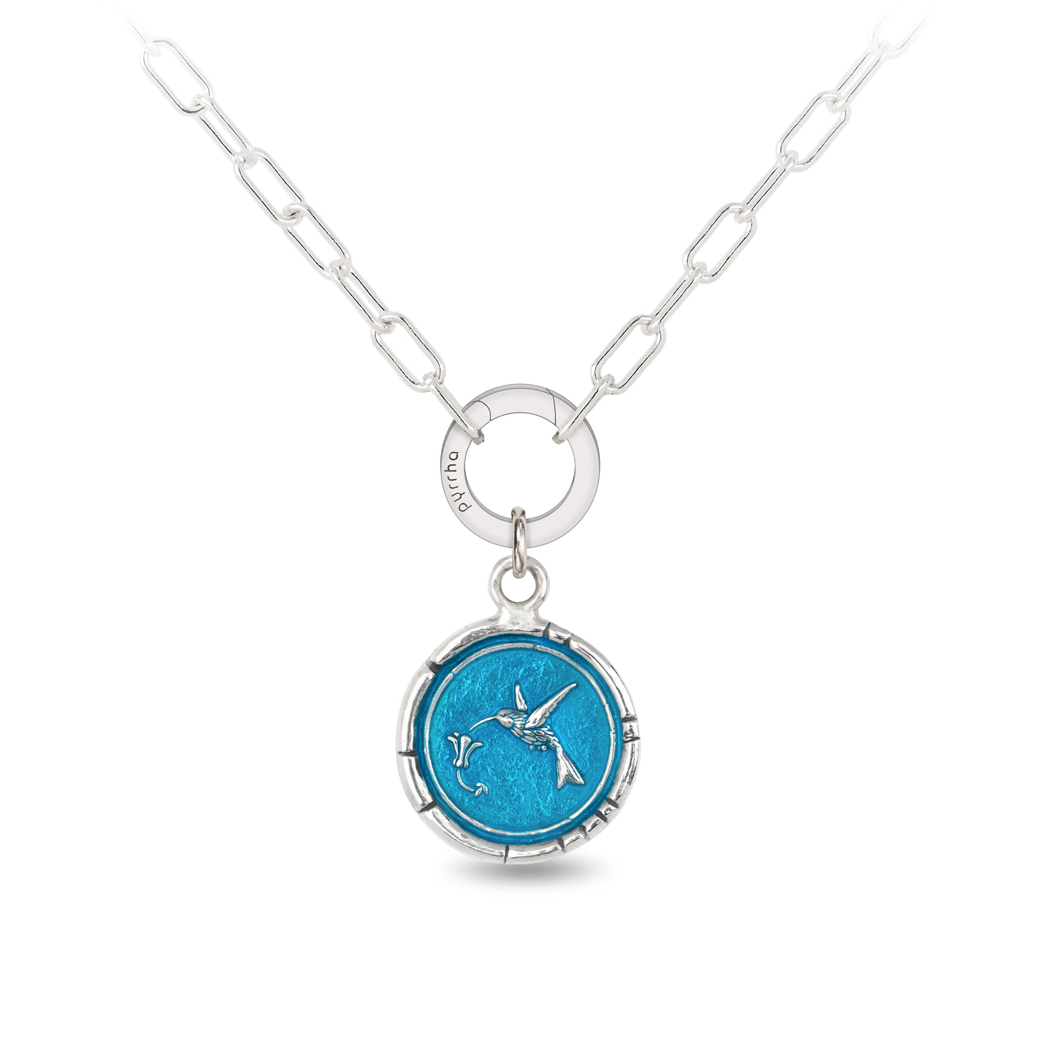 Hummingbird Small Paperclip Chain Necklace - Capri Blue