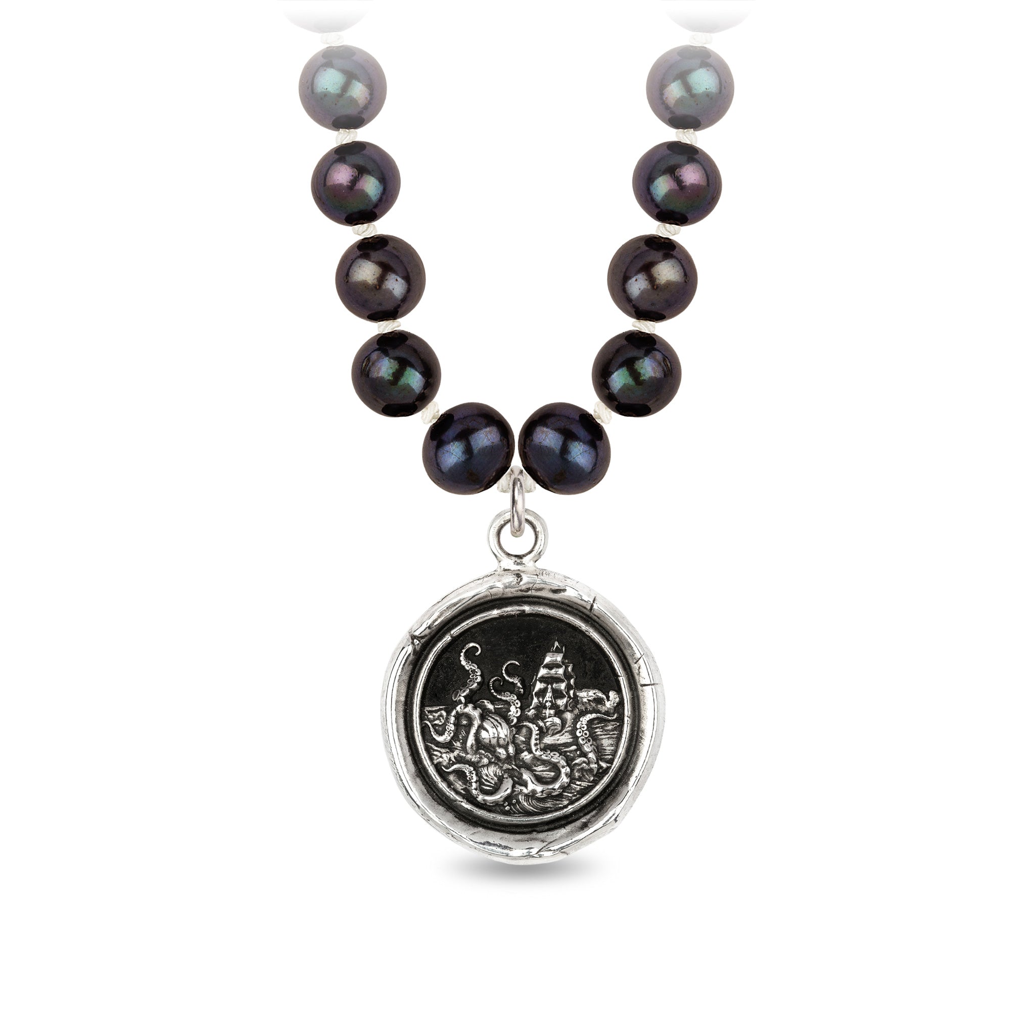 Kraken Freshwater Pearl Necklace - Peacock Black