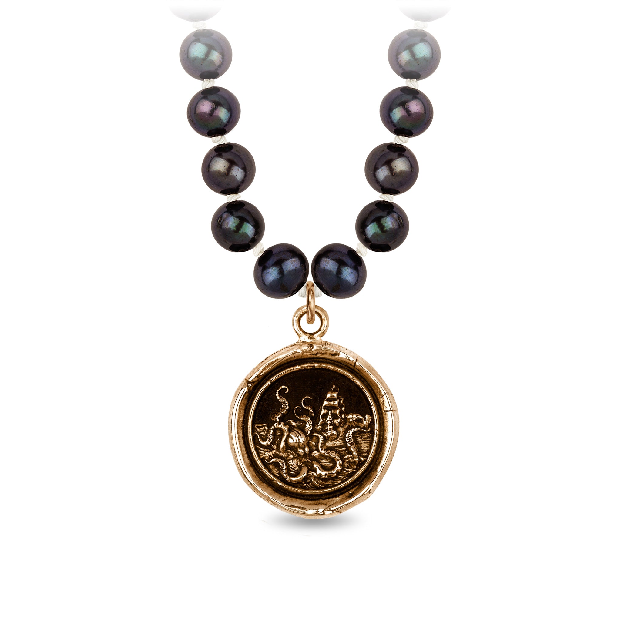 Kraken Freshwater Pearl Necklace - Peacock Black