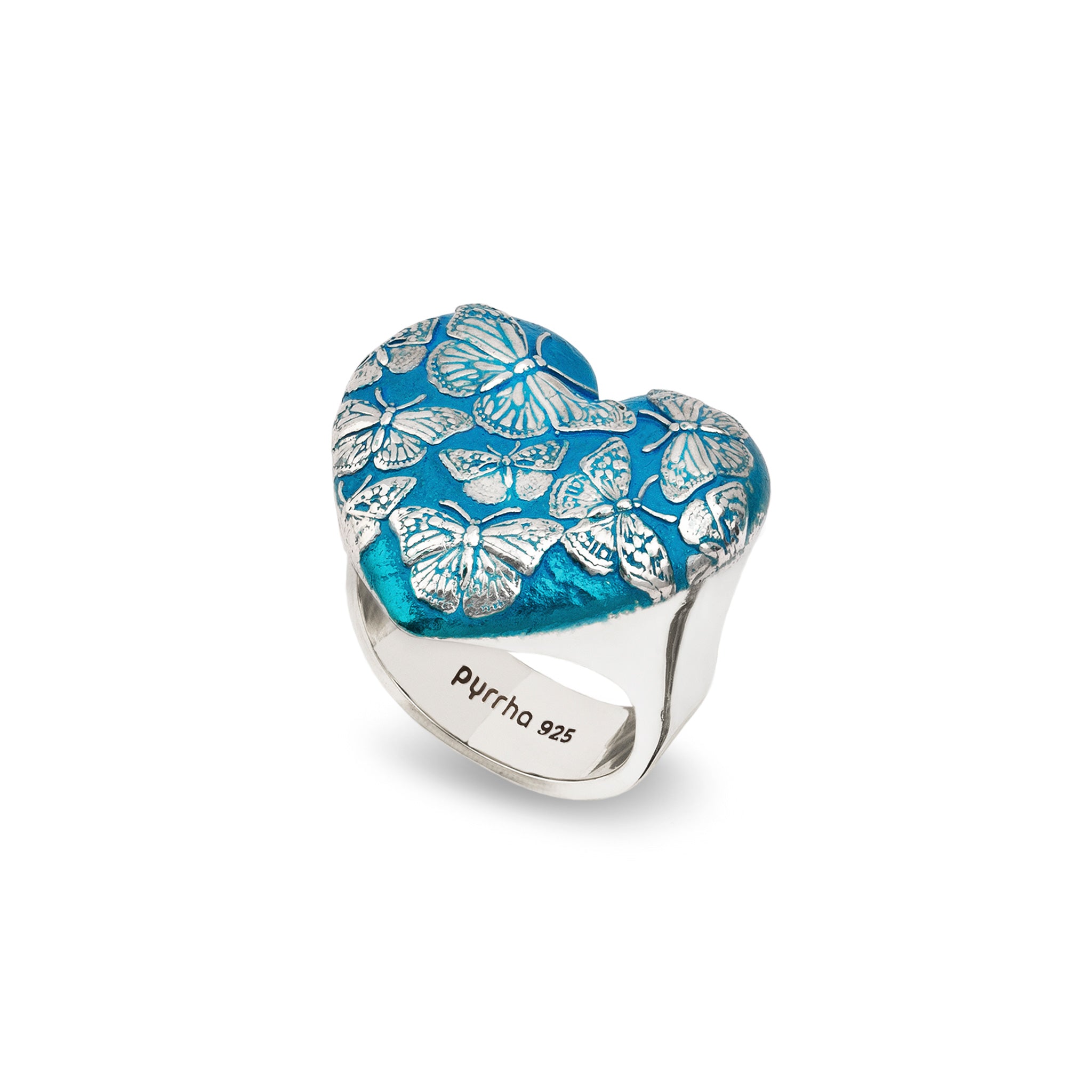 Butterfly Large Puffed Heart Signet Ring - Capri Blue