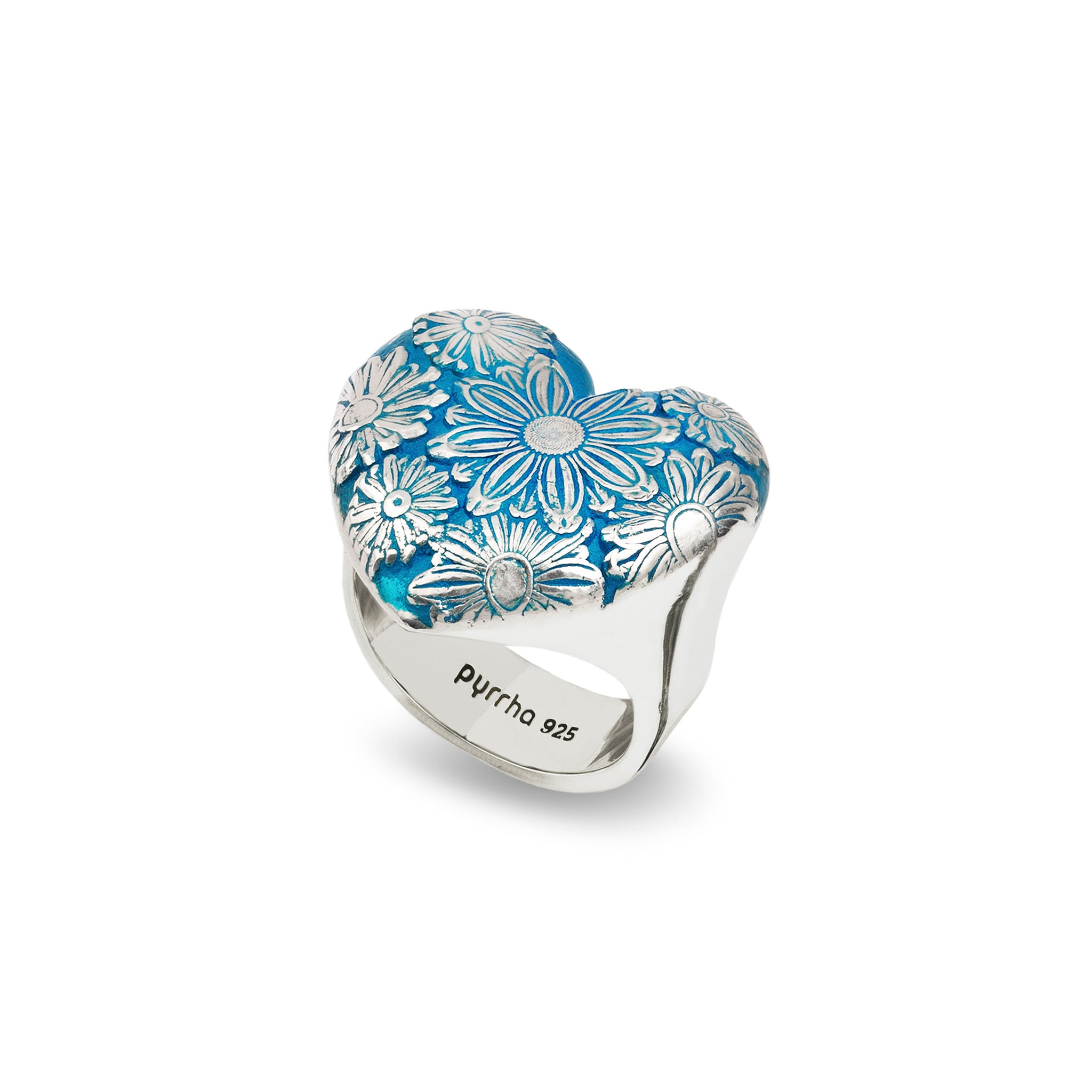 Daisy Large Puffed Heart Signet Ring - Capri Blue