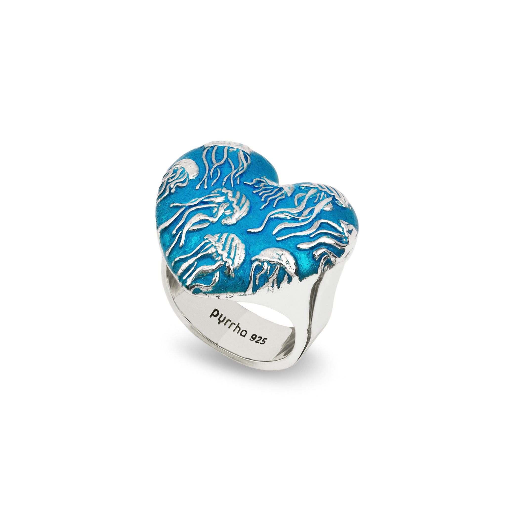 Jellyfish Large Puffed Heart Signet Ring - Capri Blue