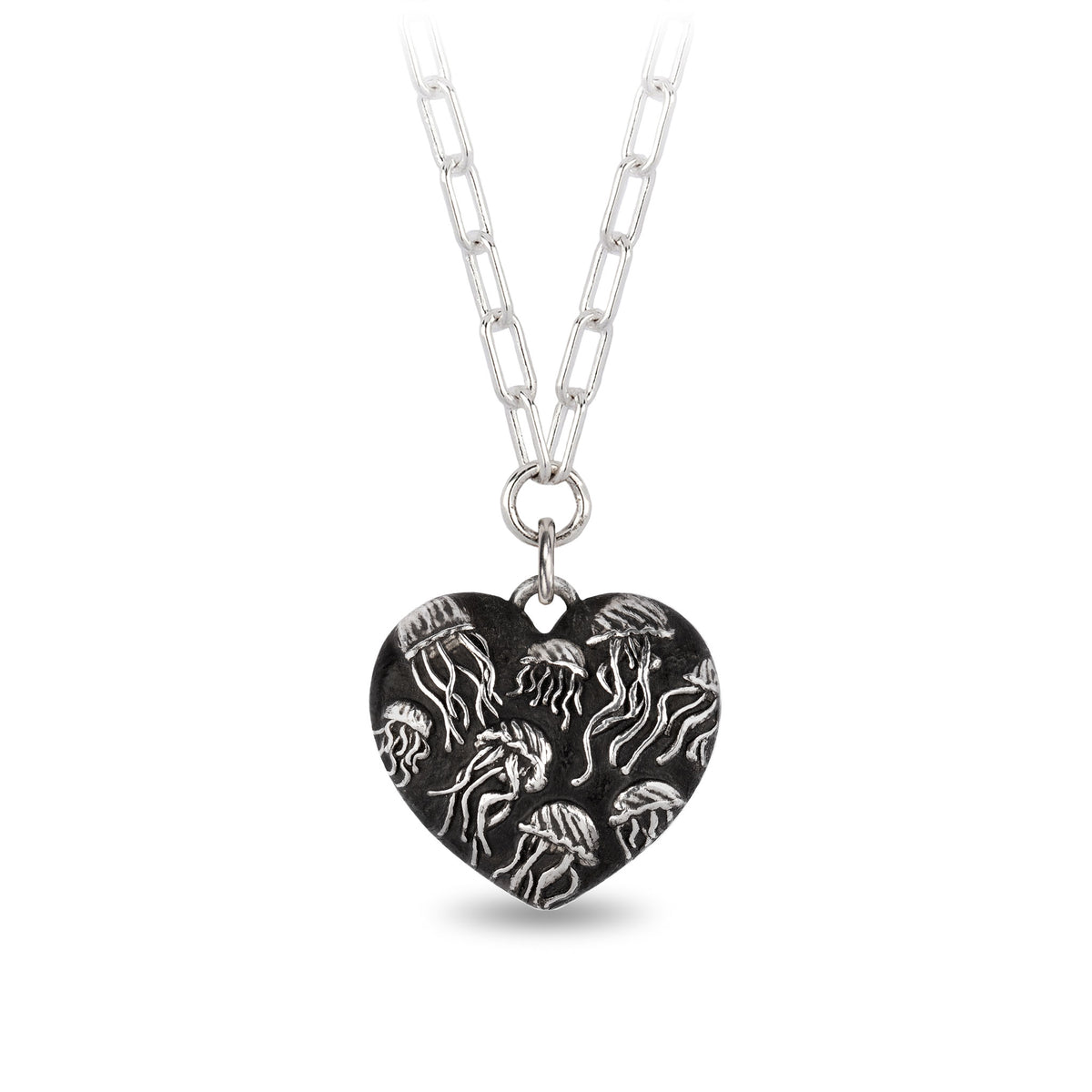 Jellyfish Large Puffed Heart Small Paperclip Chain Necklace