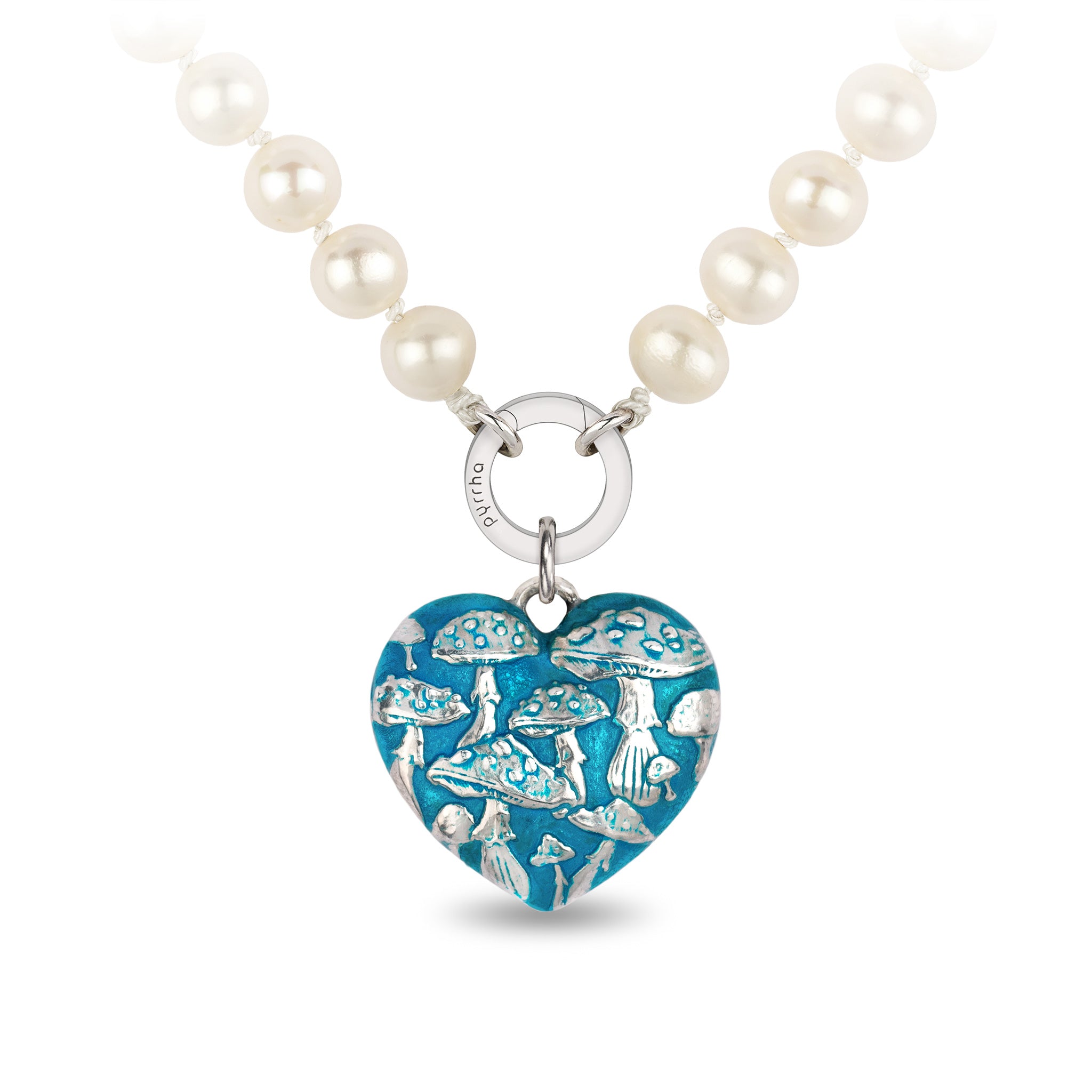 Mushroom Large Puffed Heart Knotted Freshwater Pearl Necklace - Capri Blue