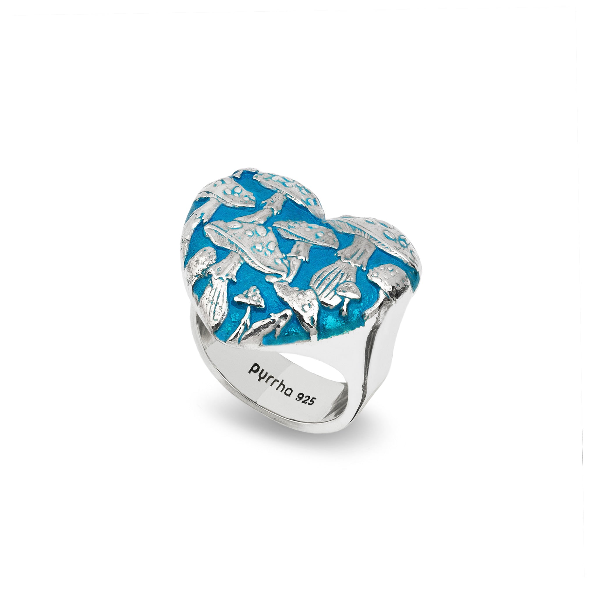 Mushroom Large Puffed Heart Signet Ring - Capri Blue