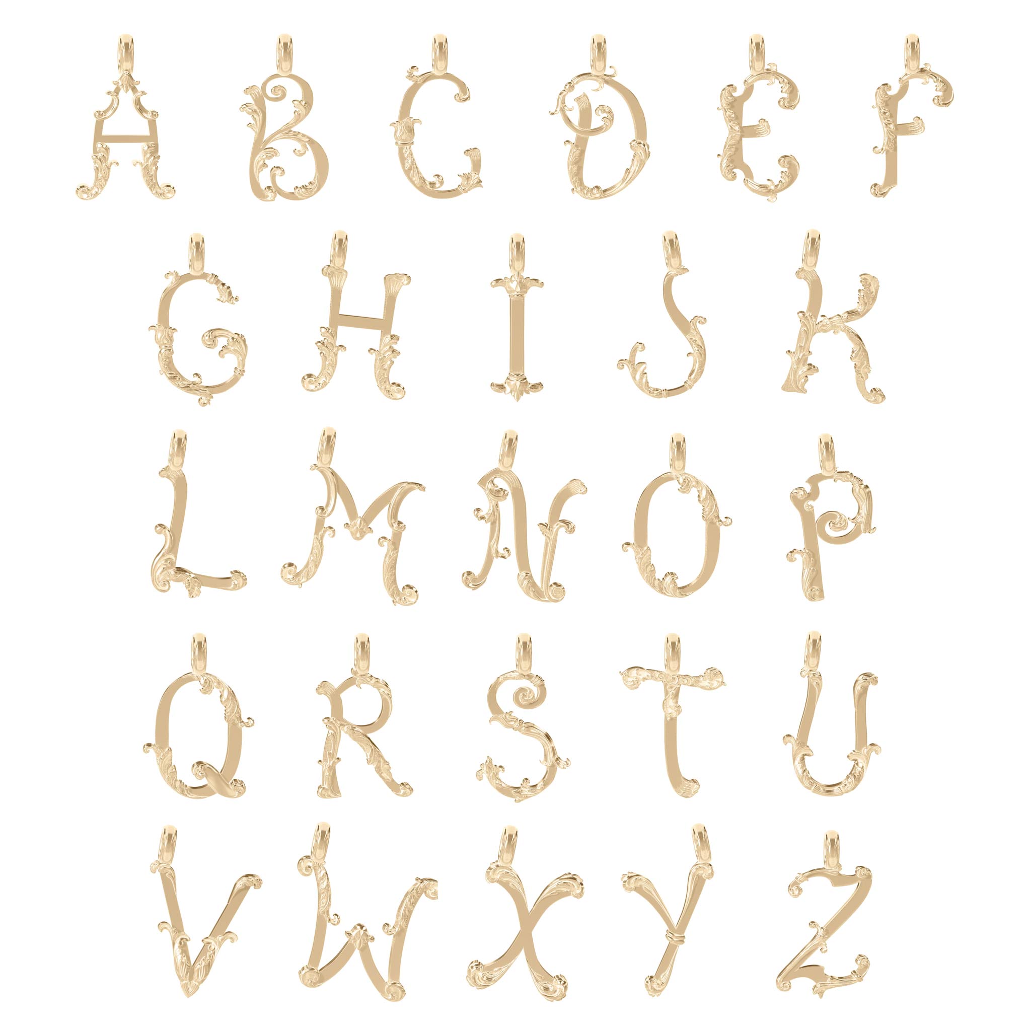 14K Gold Baroque Letter Charms