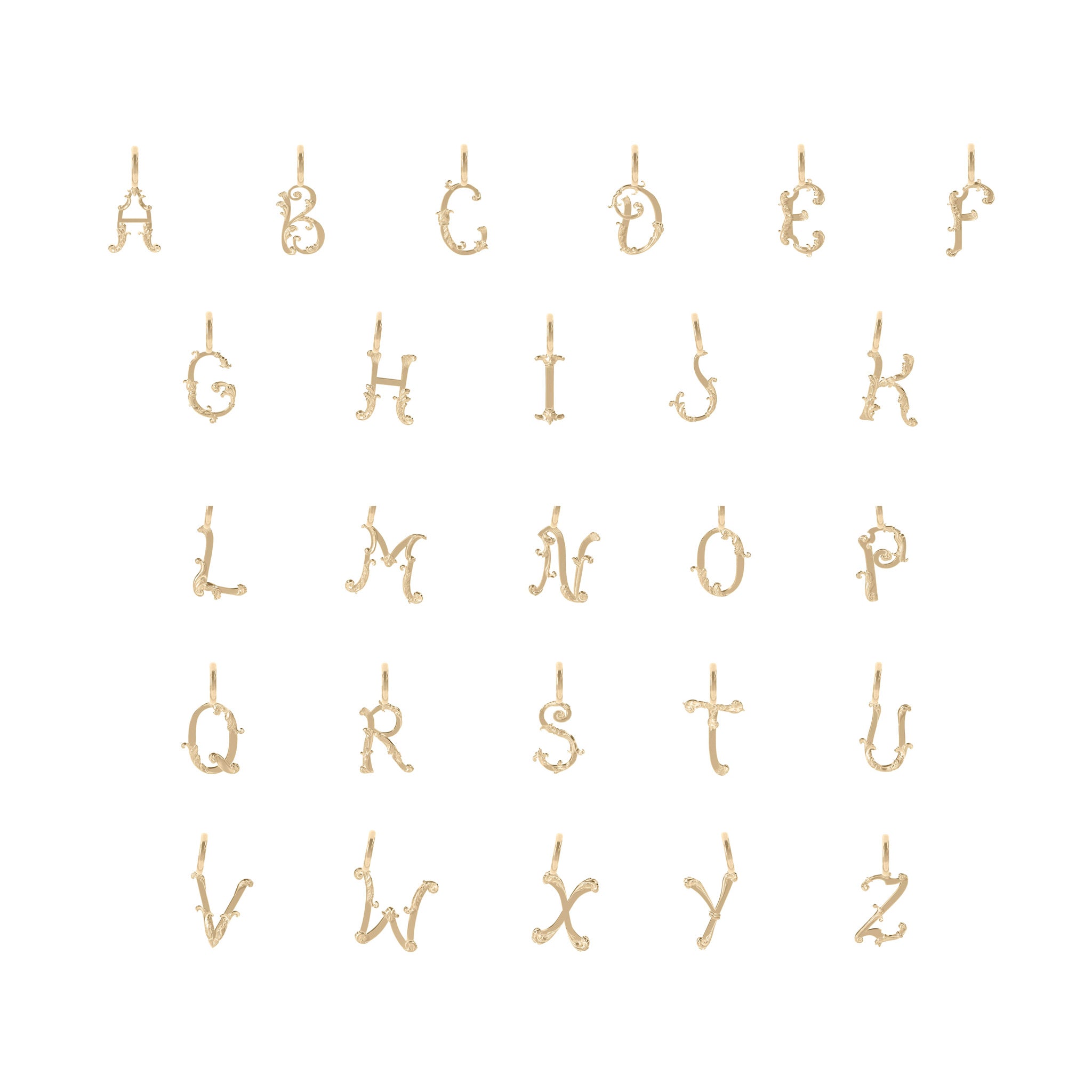 14K Gold Baby Baroque Letter Charms