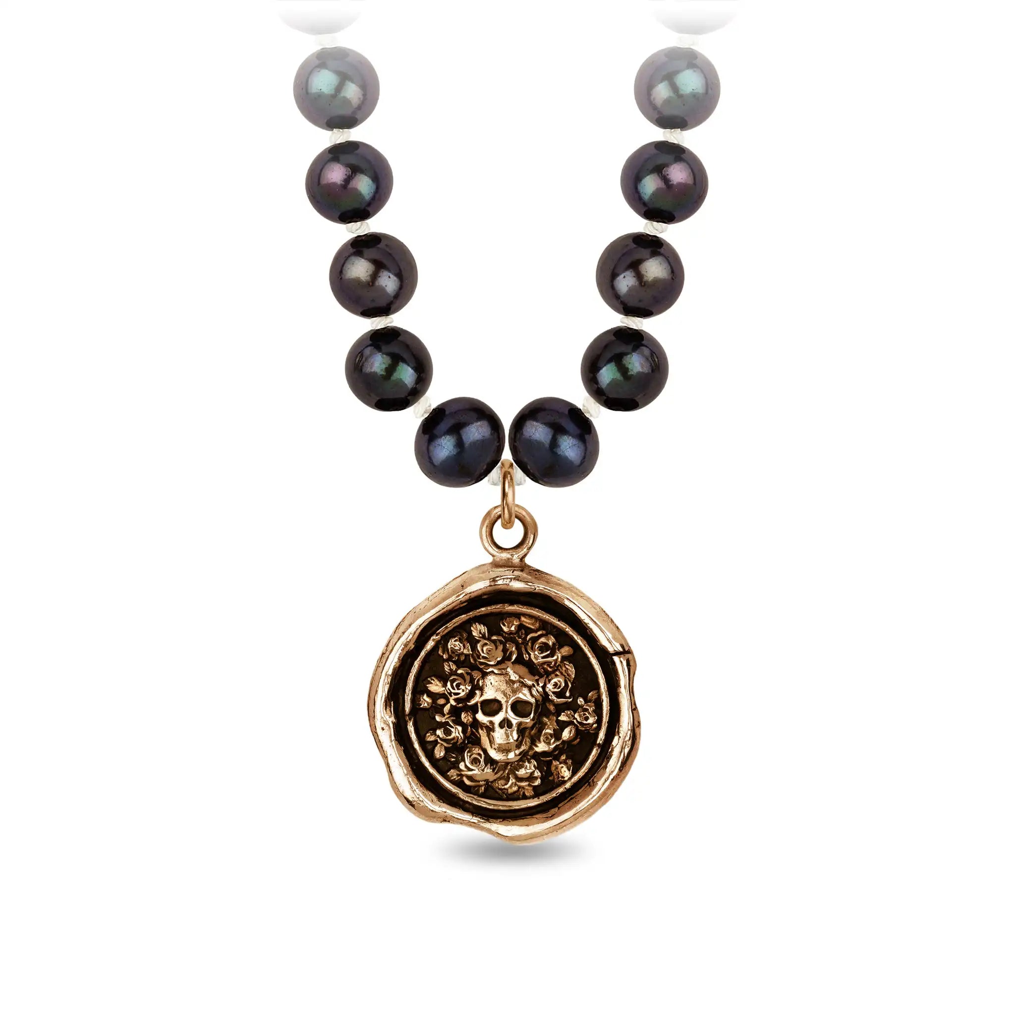 Live Every Moment Freshwater Pearl Necklace - Peacock Black - Bronze