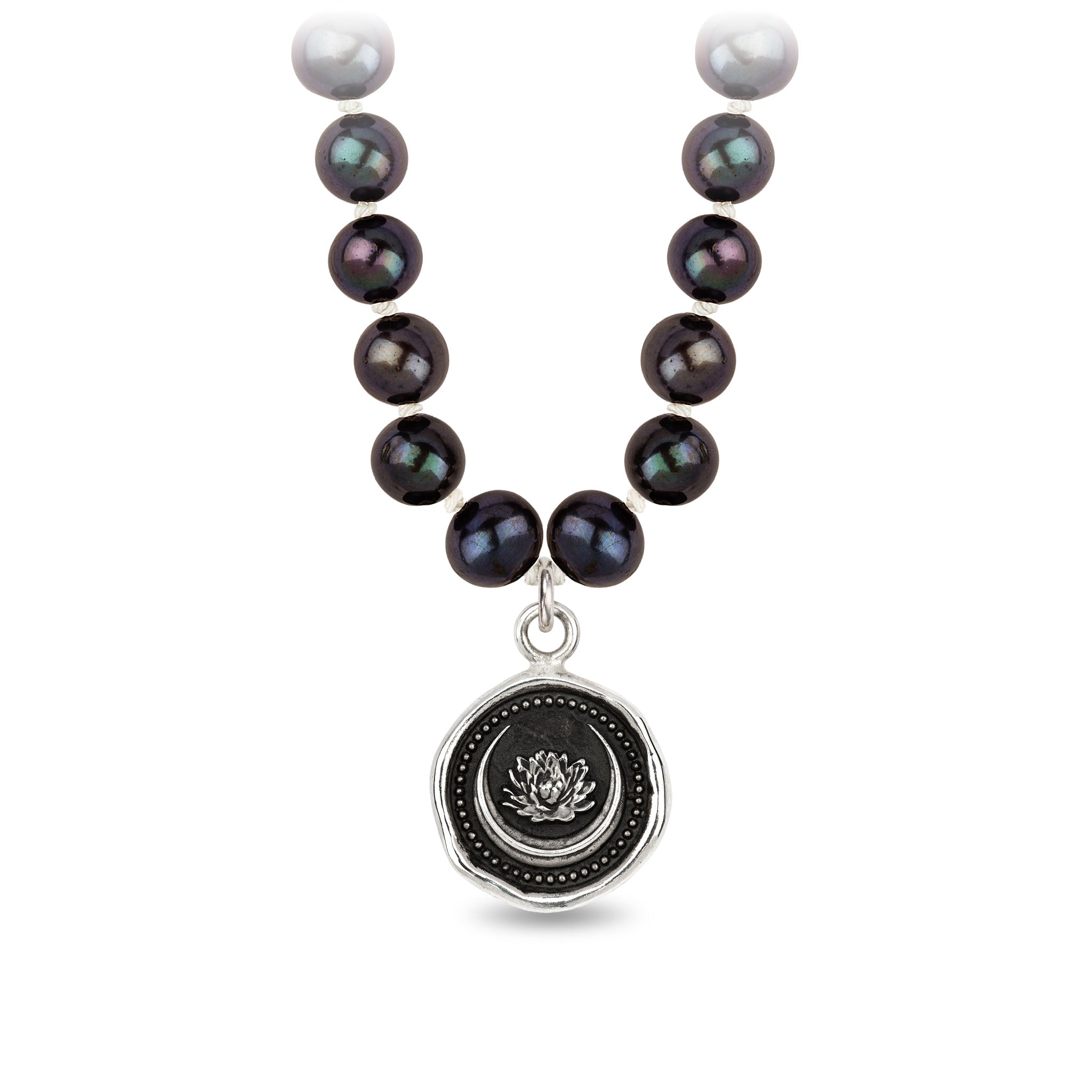 Lotus Flower Freshwater Pearl Necklace - Peacock Black