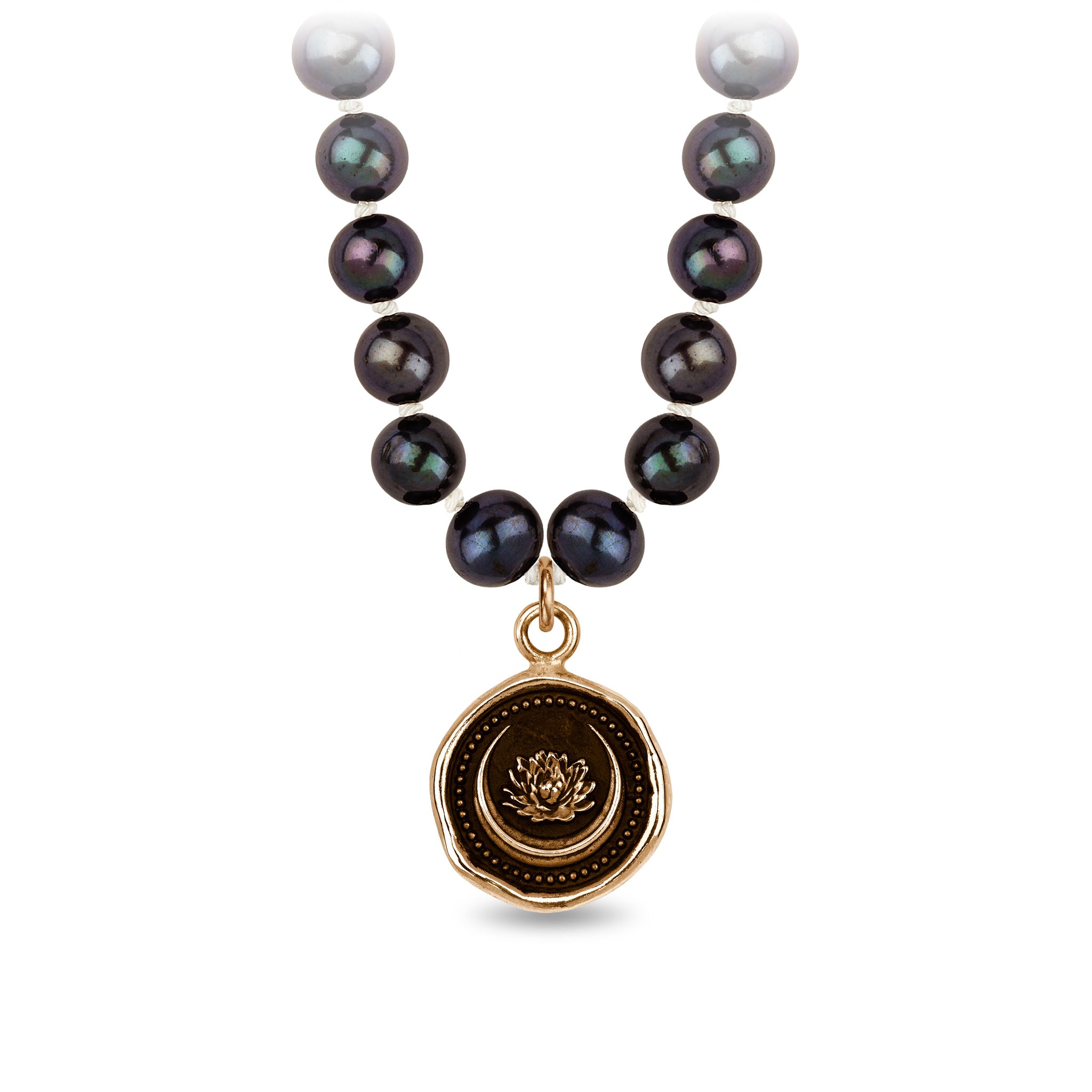 Lotus Flower Freshwater Pearl Necklace - Peacock Black