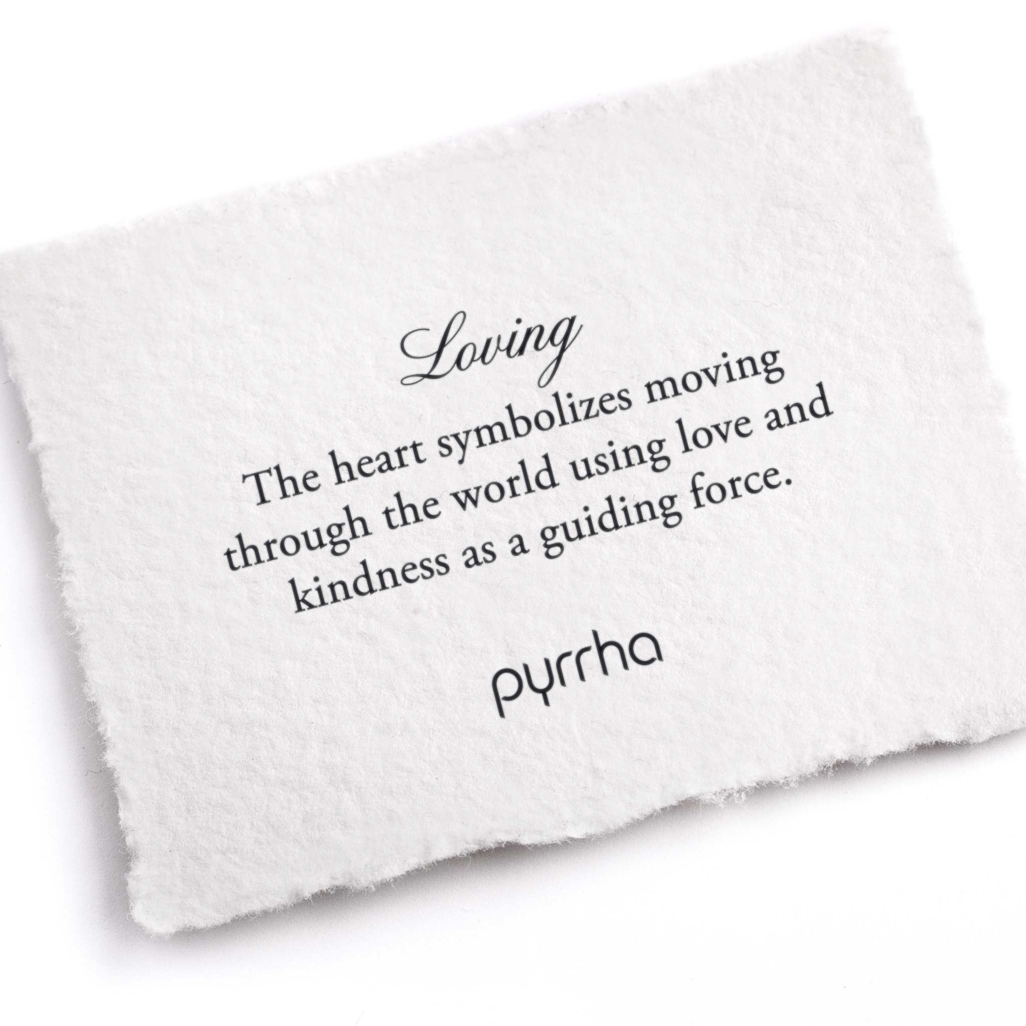 A hand-torn, letterpress printed card describing the meaning for Pyrrha's Loving Appreciation Talisman