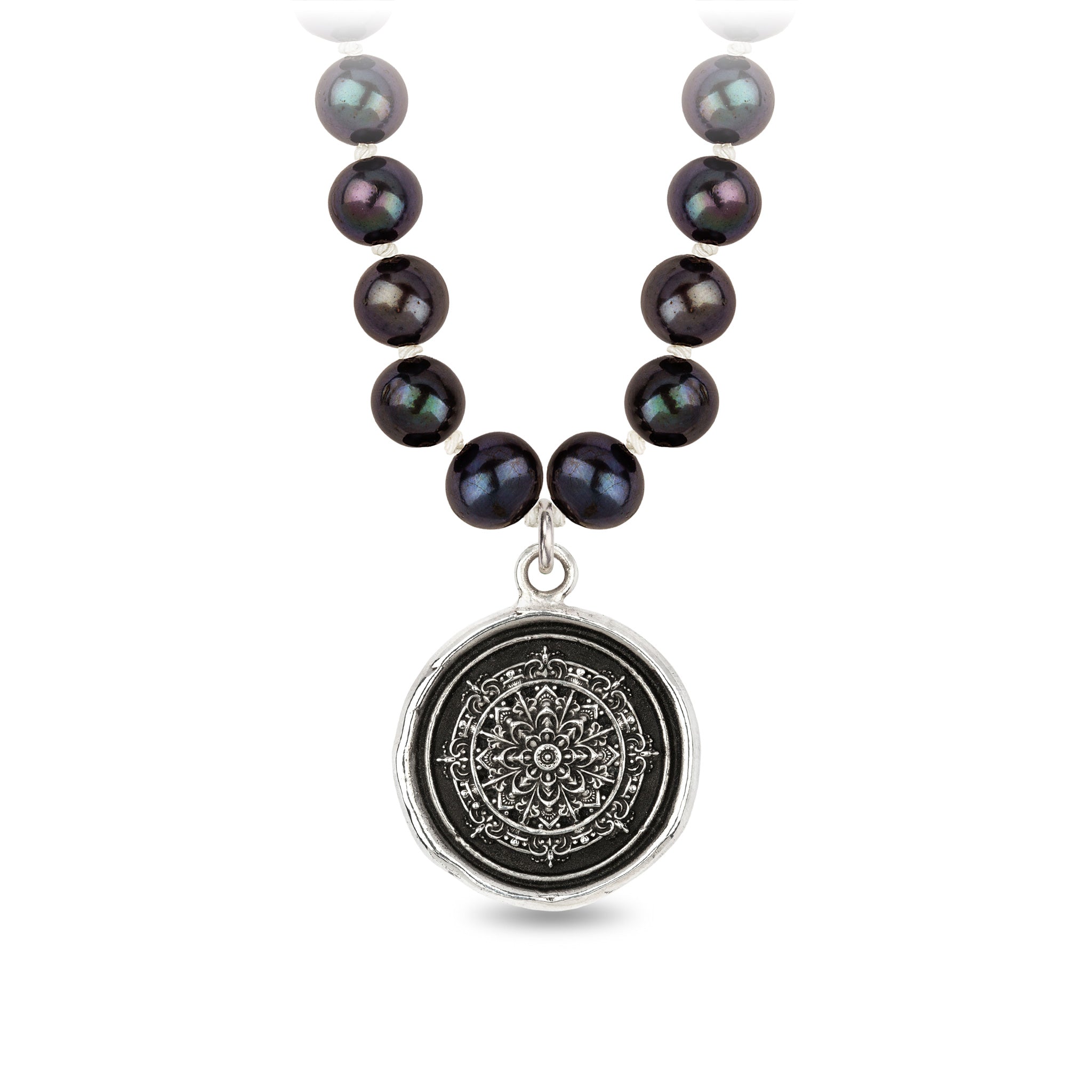 Mandala Freshwater Pearl Necklace - Peacock Black