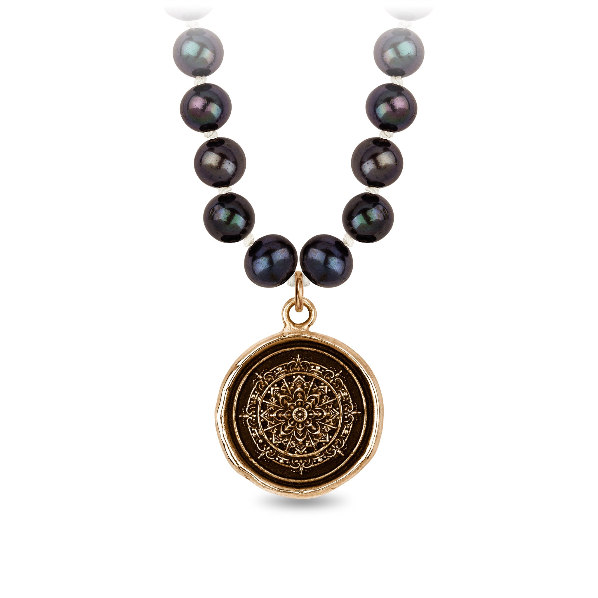 Mandala Freshwater Pearl Necklace - Peacock Black