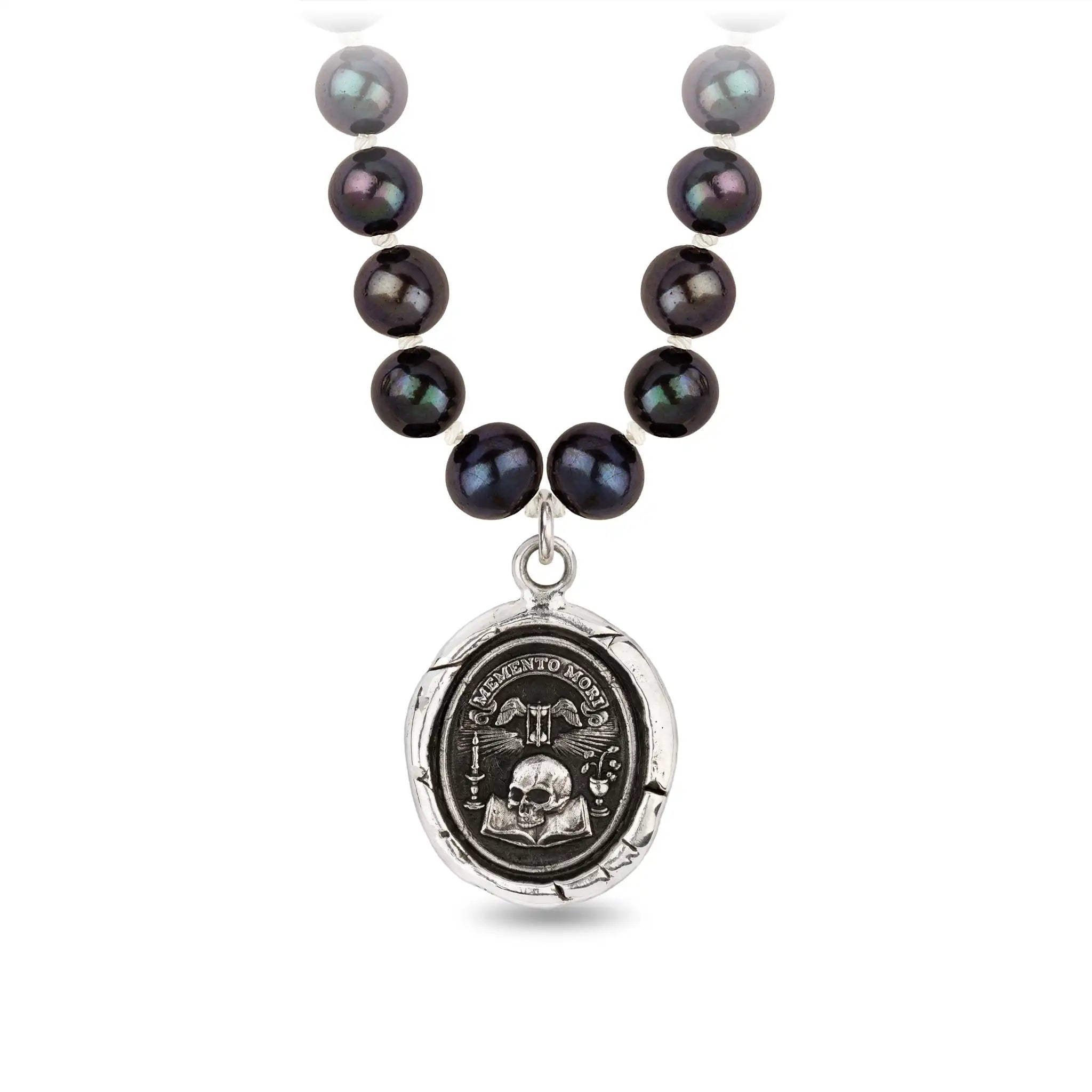 Memento Mori Freshwater Pearl Necklace - Peacock Black