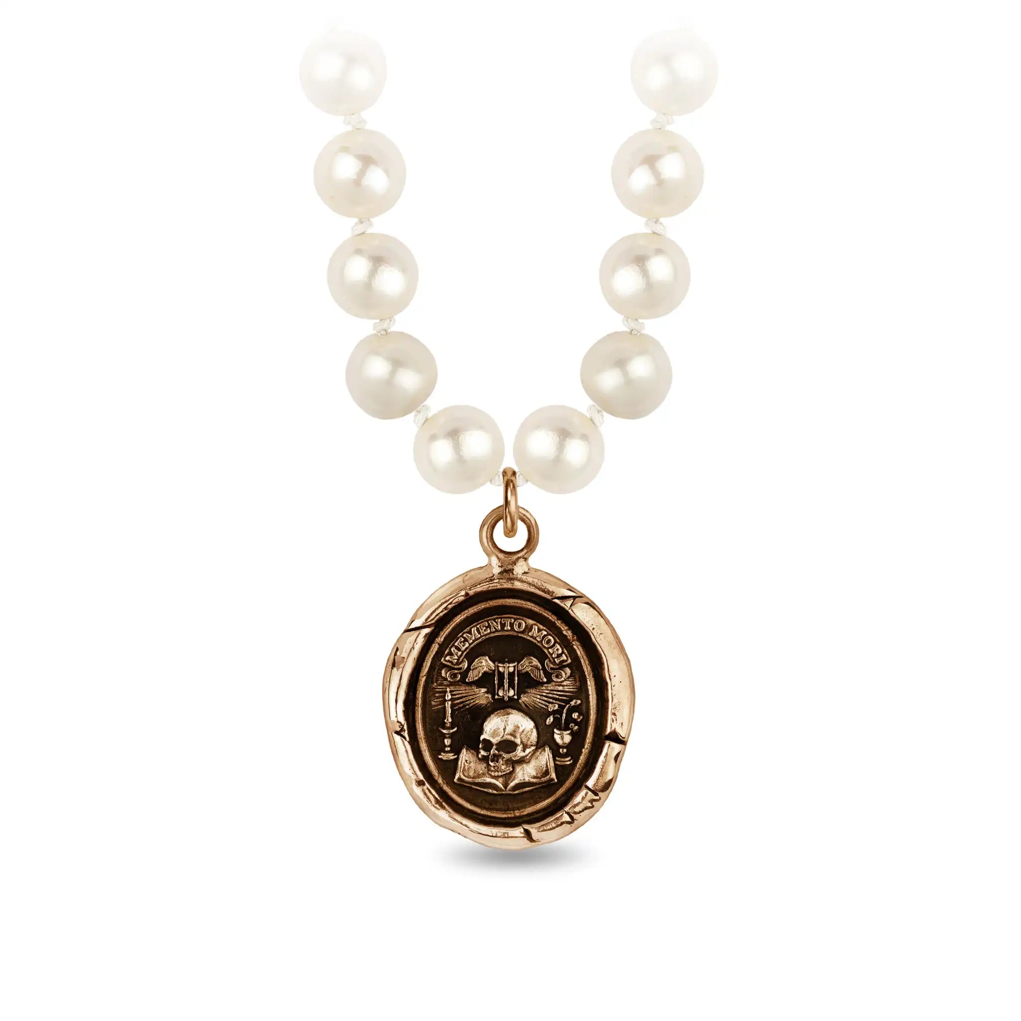 Memento Mori Freshwater Pearl Necklace - Ivory - Bronze