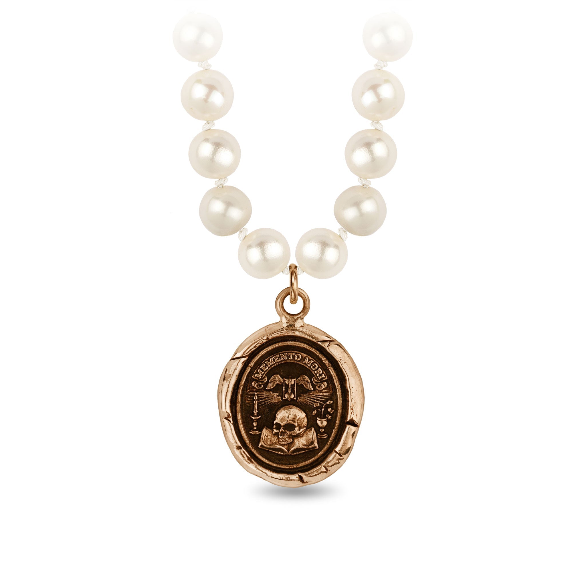 Memento Mori Freshwater Pearl Necklace - Ivory - Bronze