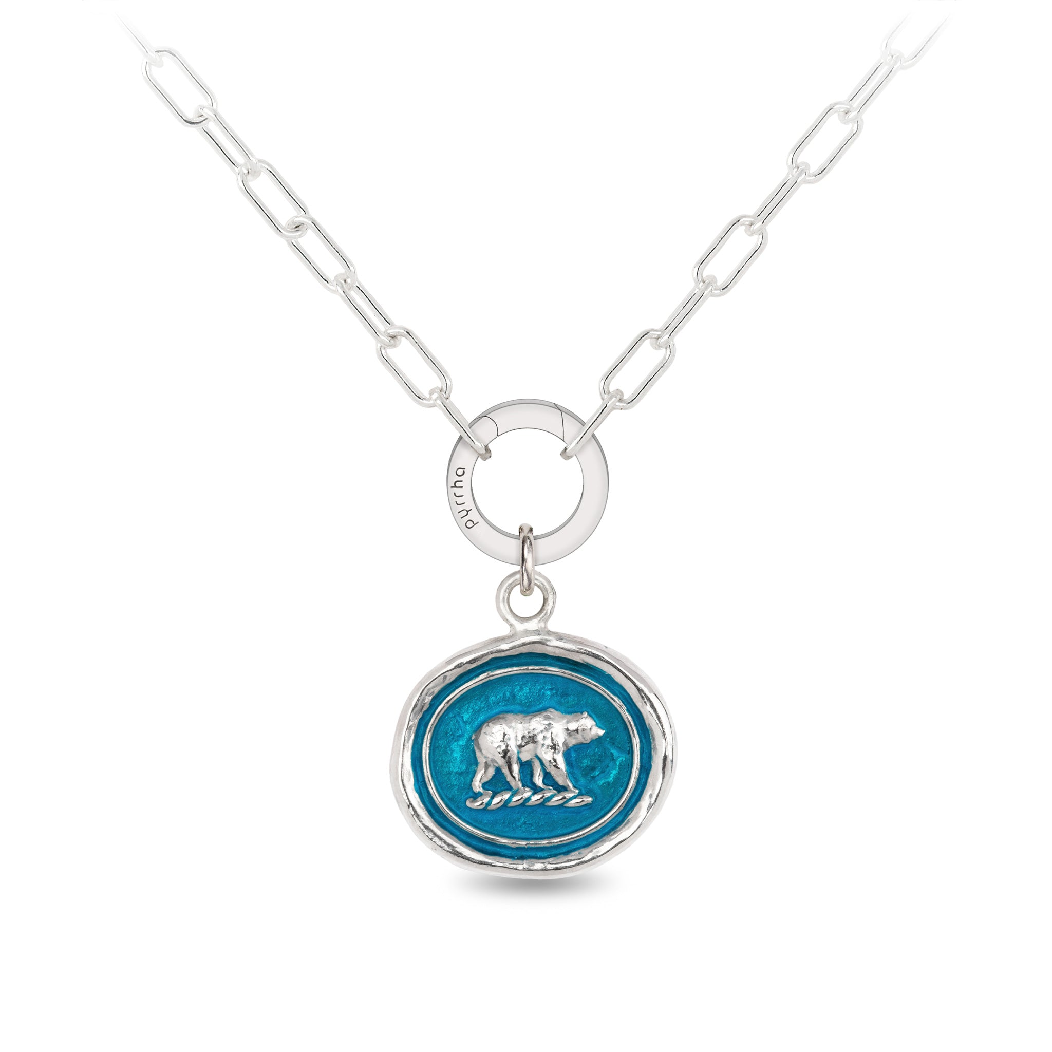 Mother Bear Small Paperclip Chain Necklace - Capri Blue