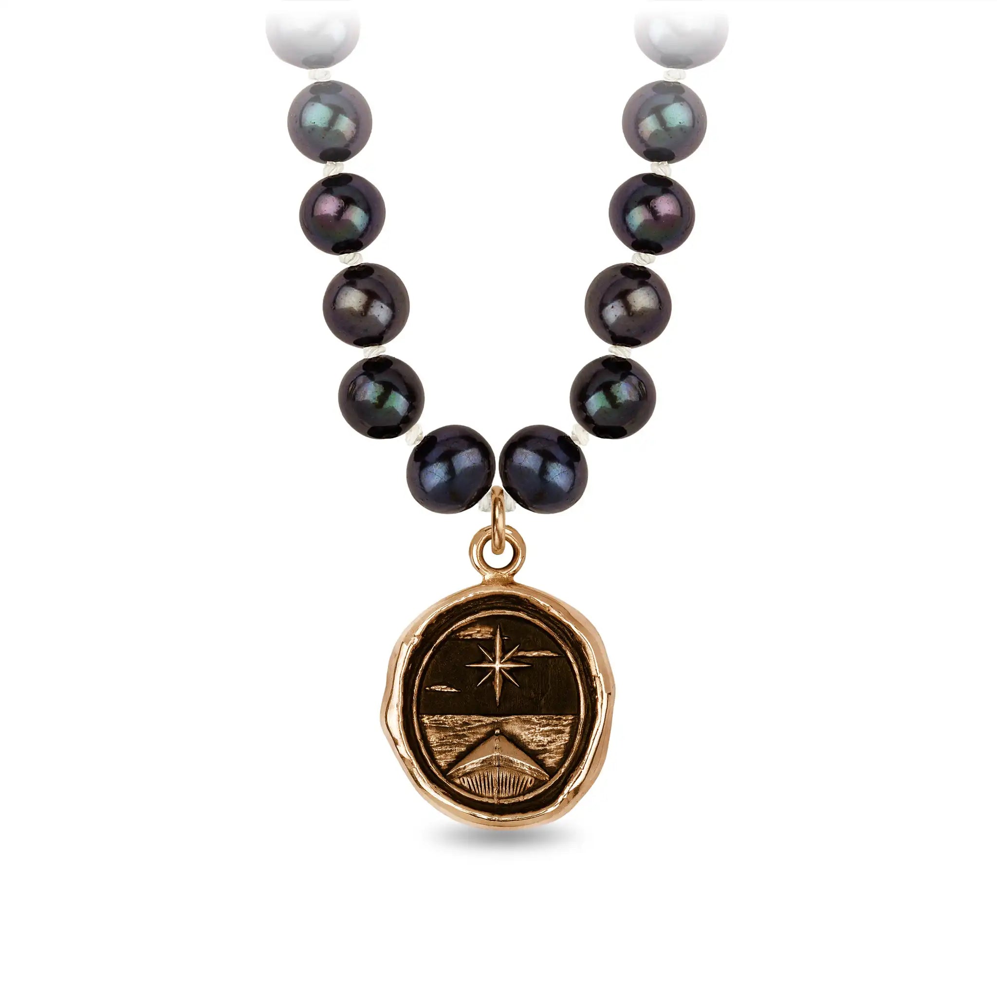 North Star Freshwater Pearl Necklace - Peacock Black - Bronze