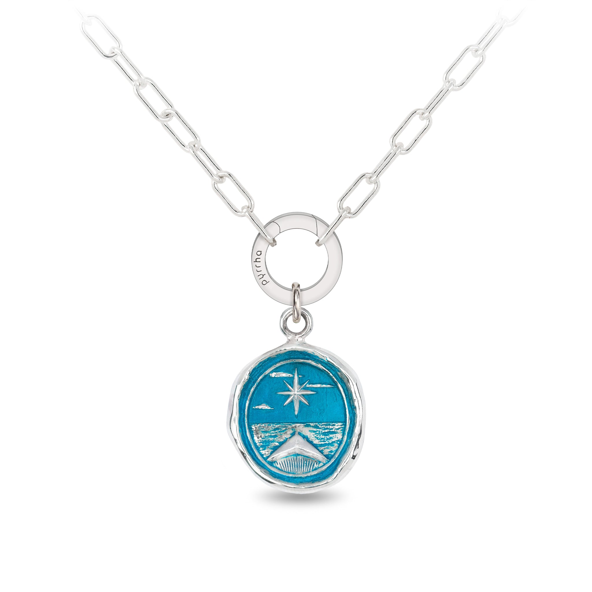 North Star Small Paperclip Chain Necklace - Capri Blue