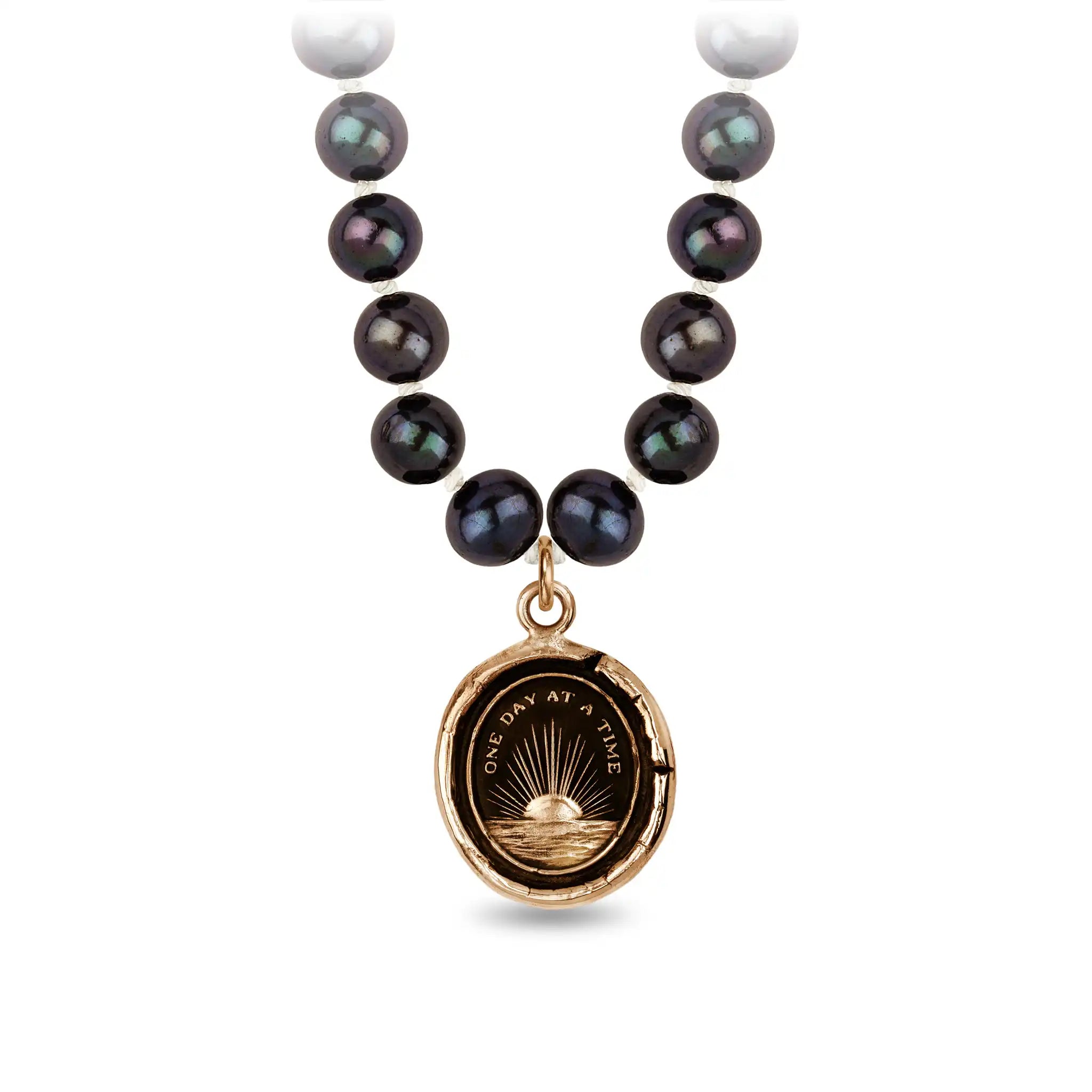 One Day at a Time Freshwater Pearl Necklace - Peacock Black - Bronze